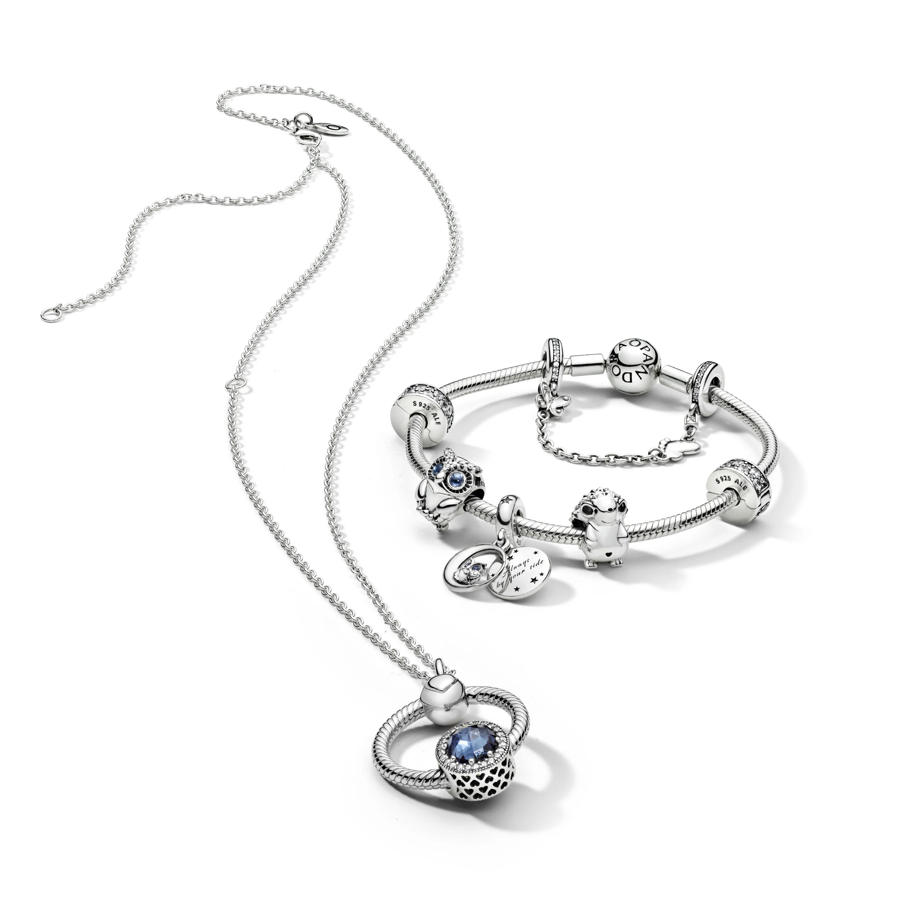 Abstract Silver Charm With Moonlight Blue Crystal And Clear Cubic Zirconia - Image 4