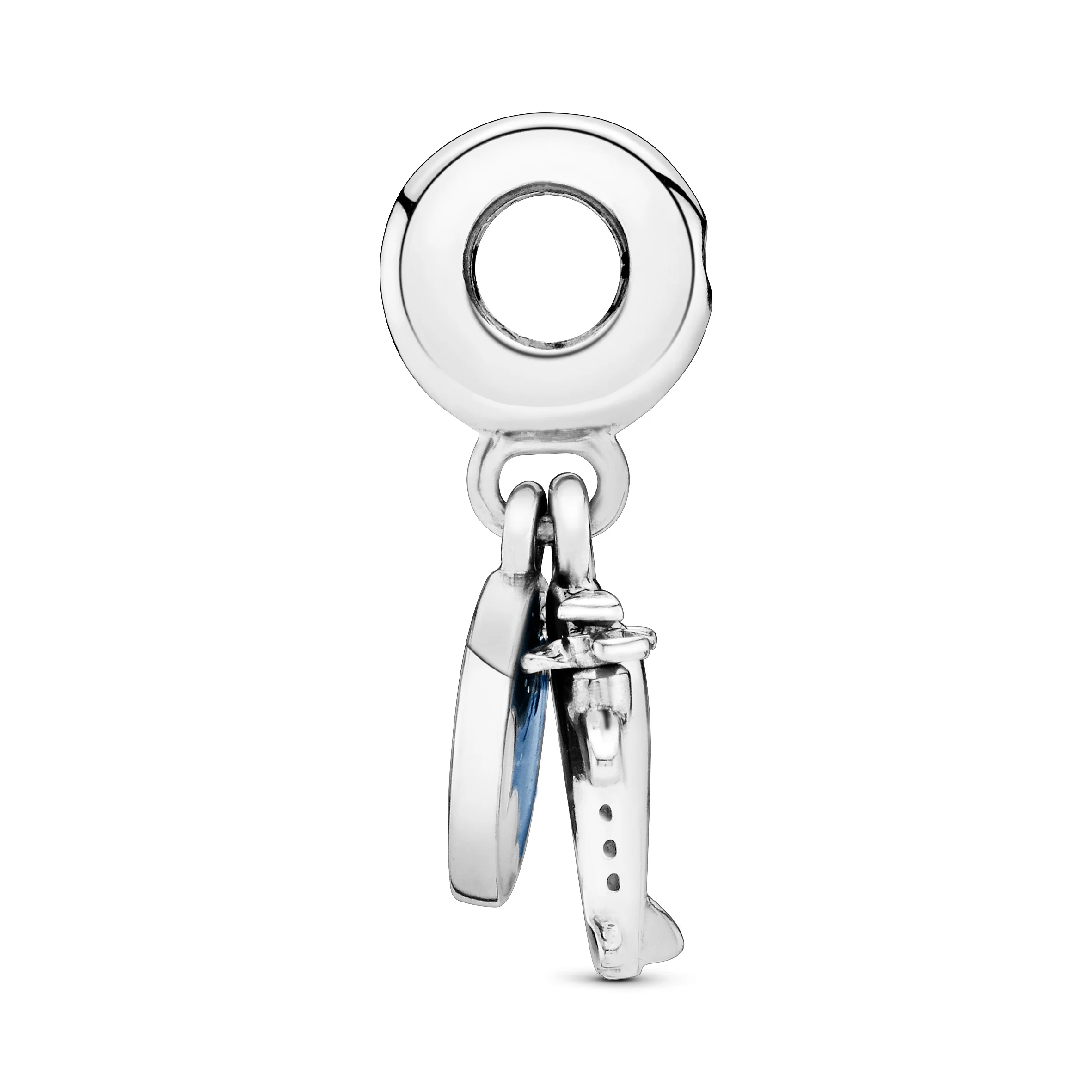 Airplane Silver Dangle With Clear Cubic Zirconia, Blue And White Enamel - Image 5