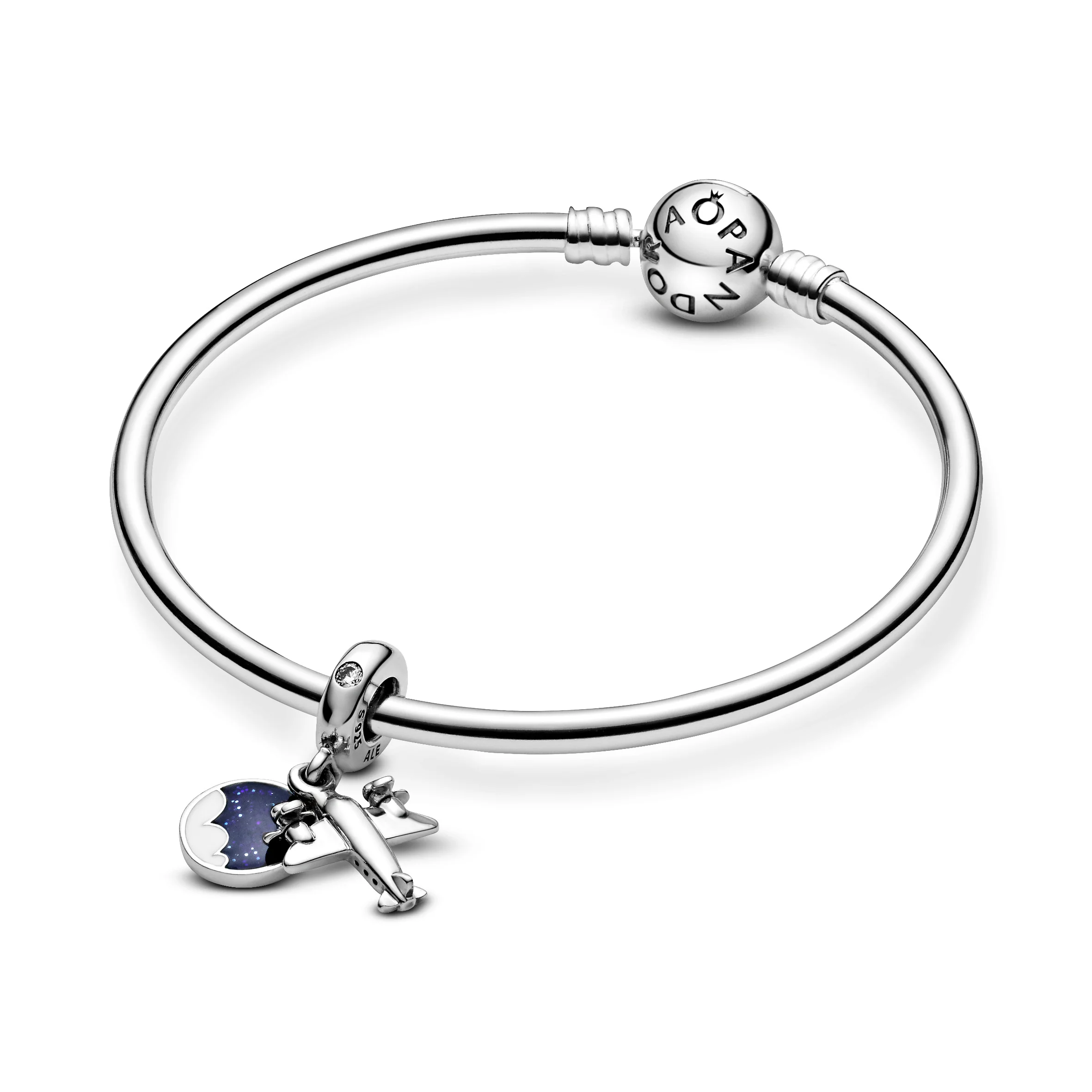 Airplane Silver Dangle With Clear Cubic Zirconia, Blue And White Enamel - Image 6