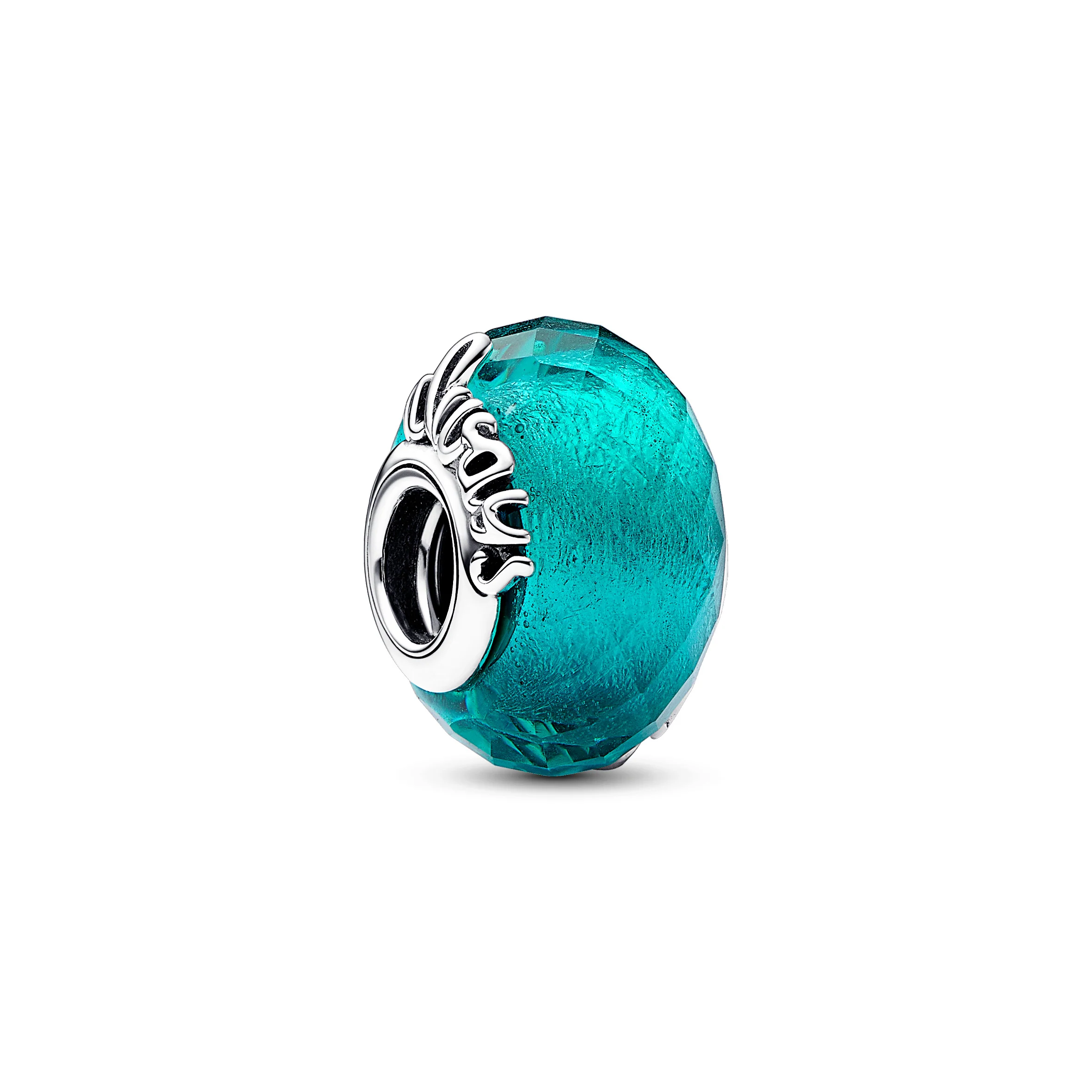 Always Friends Sterling Silver Charm With Faceted Green Murano Glass With Silver Foil