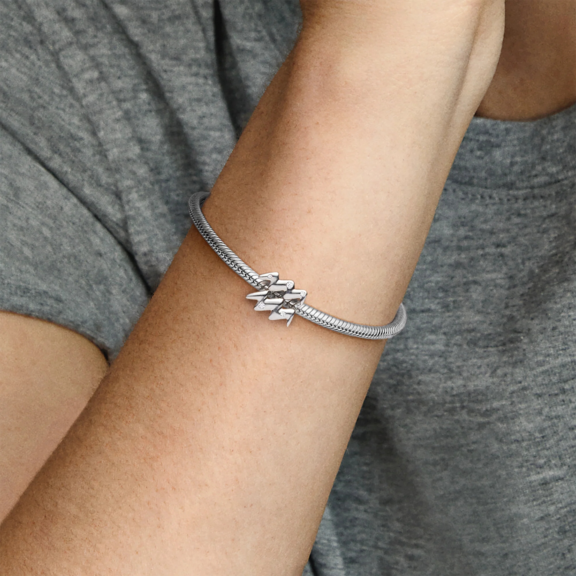 Aquarius Sterling Silver Charm With Clear Cubic Zirconia - Image 3