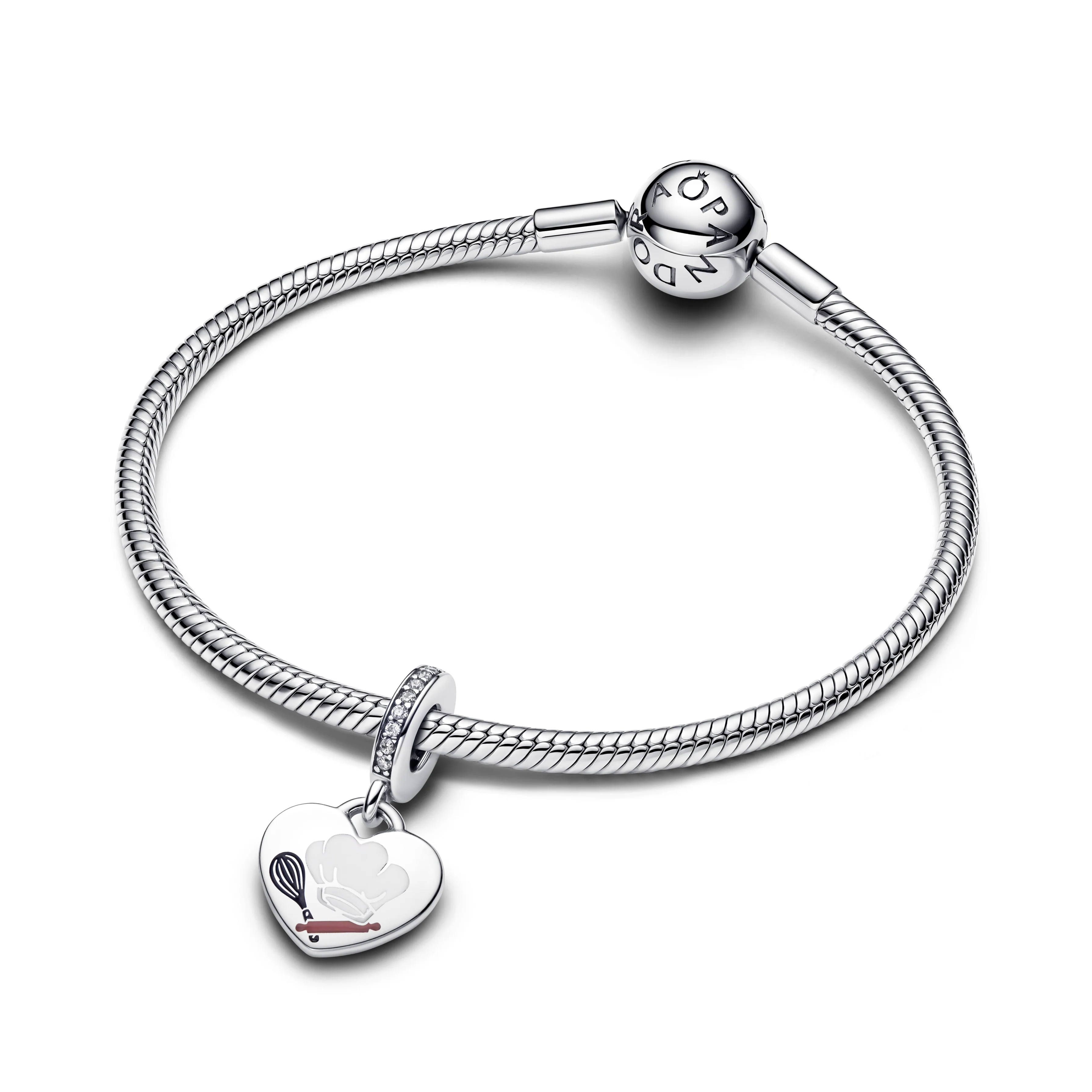 Baking Tools Heart Sterling Silver Dangle With Clear Cubic Zirconia, White, Black And Brown Enamel - Image 3