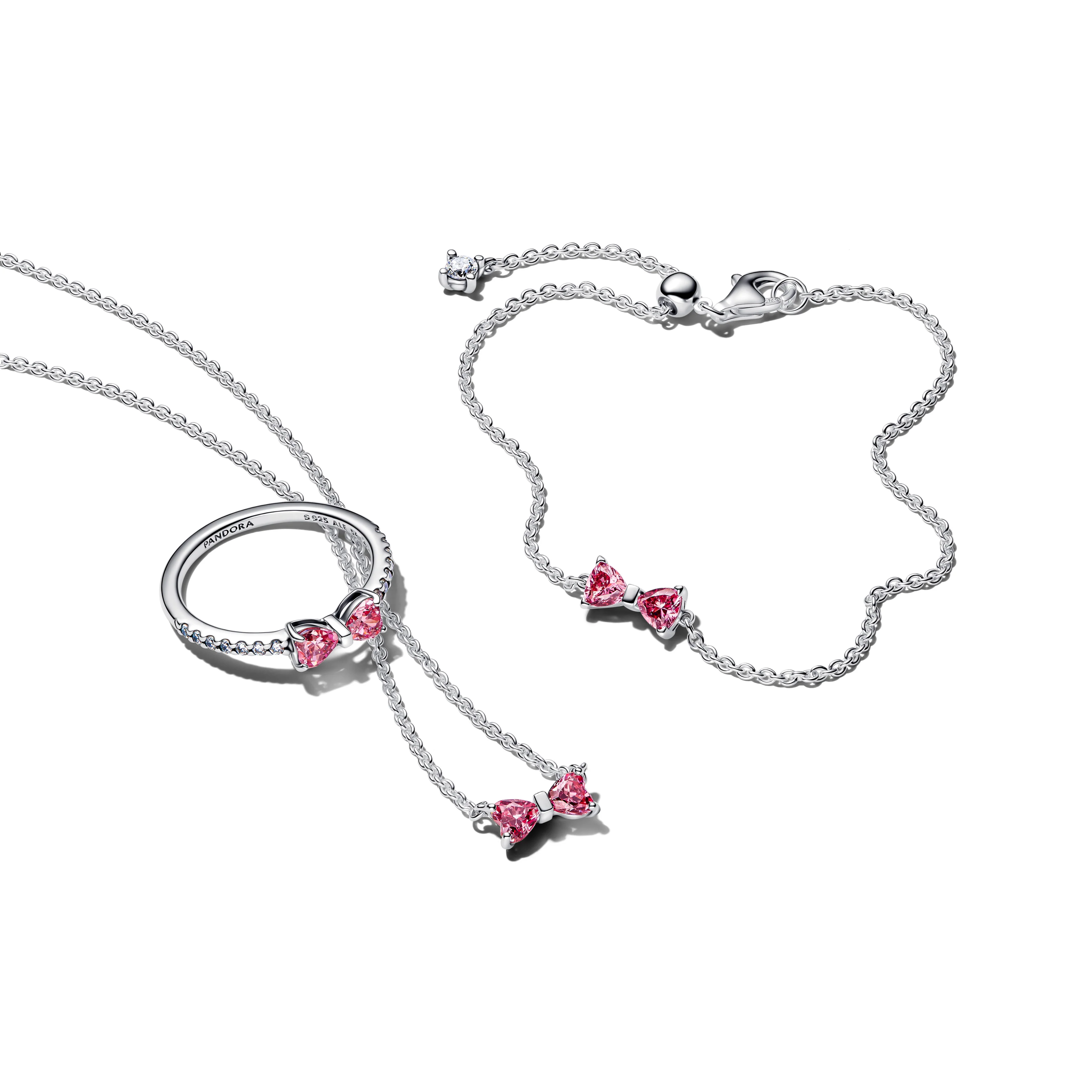 Bow Sterling Silver Bracelet With Fancy Pink And Clear Cubic Zirconia - Image 4