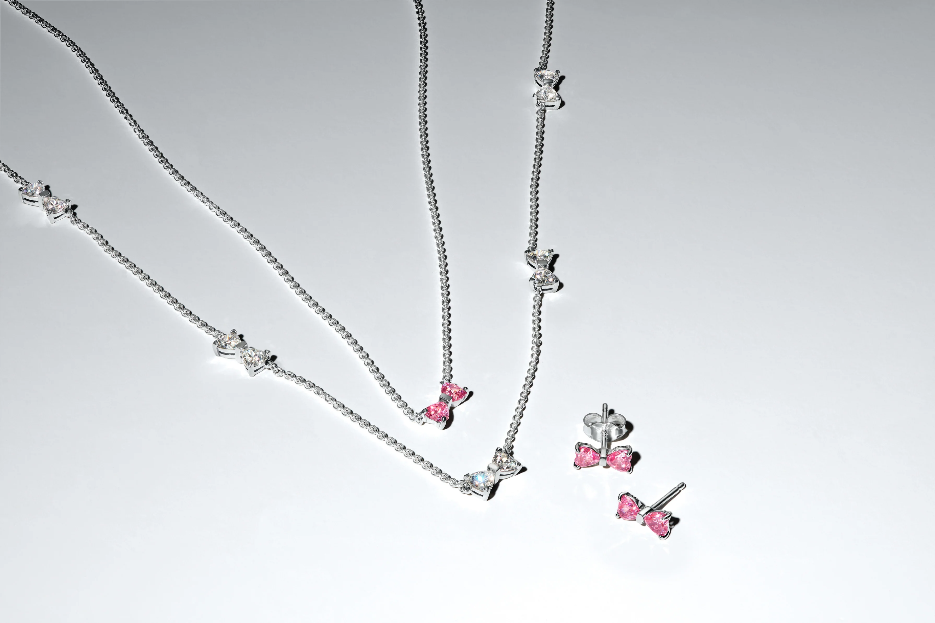 Bow Sterling Silver Pendant Necklace With Clear Cubic Zirconia - Image 2