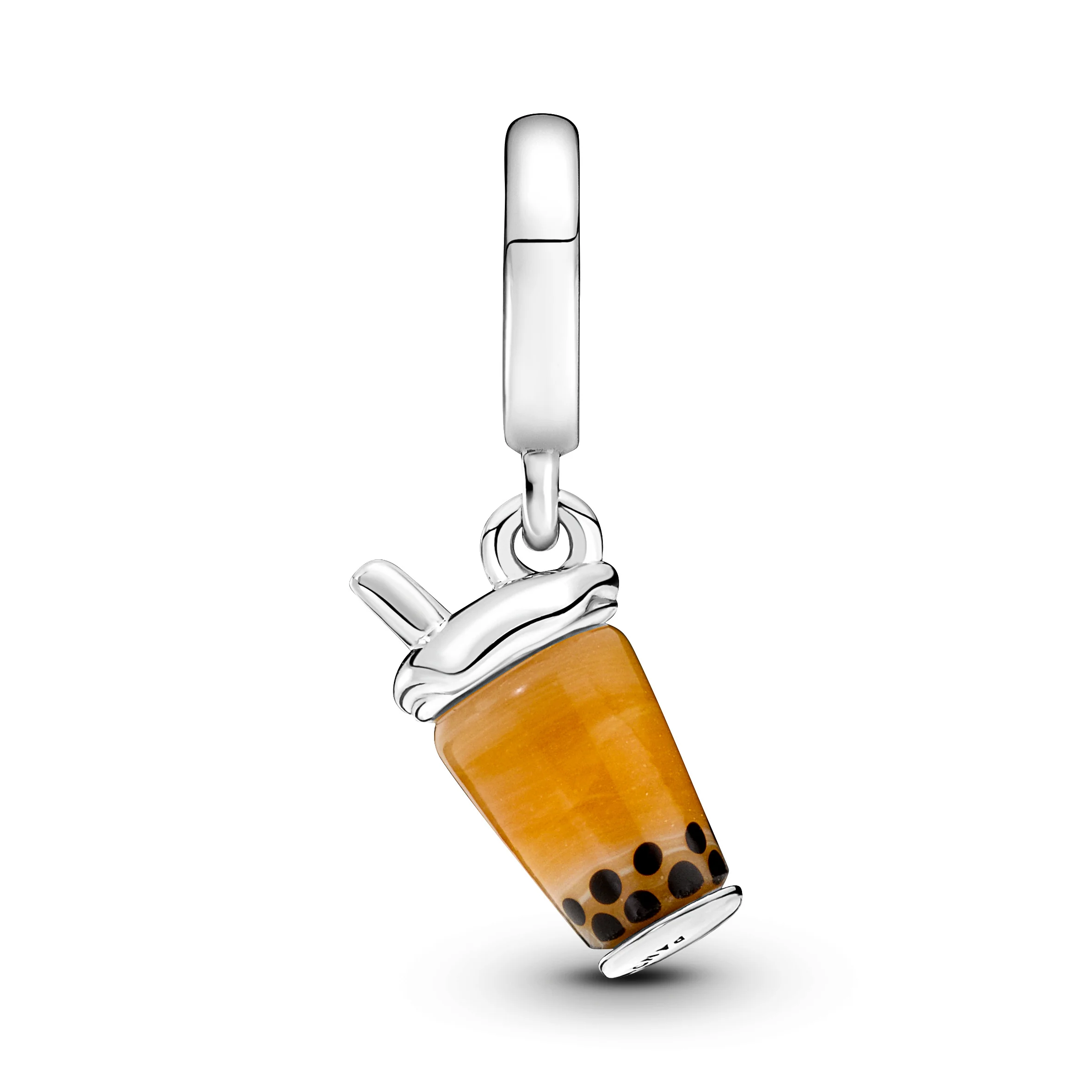 Bubble Tea Sterling Silver Dangle With Brown And Black Murano Glass - Image 2