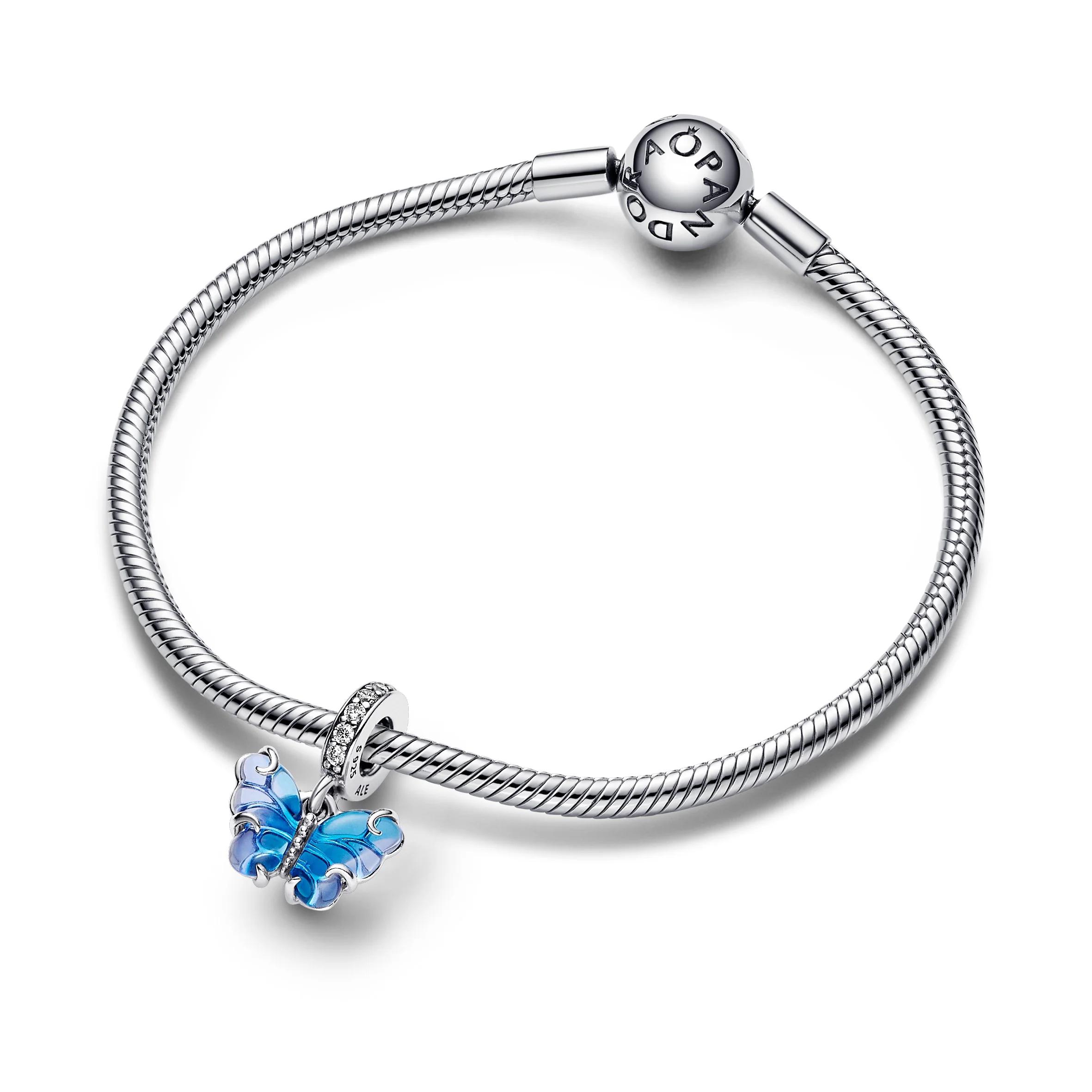 Butterfly Sterling Silver Dangle With Bi-Colour Blue Murano Glass And Clear Cubic Zirconia - Image 5