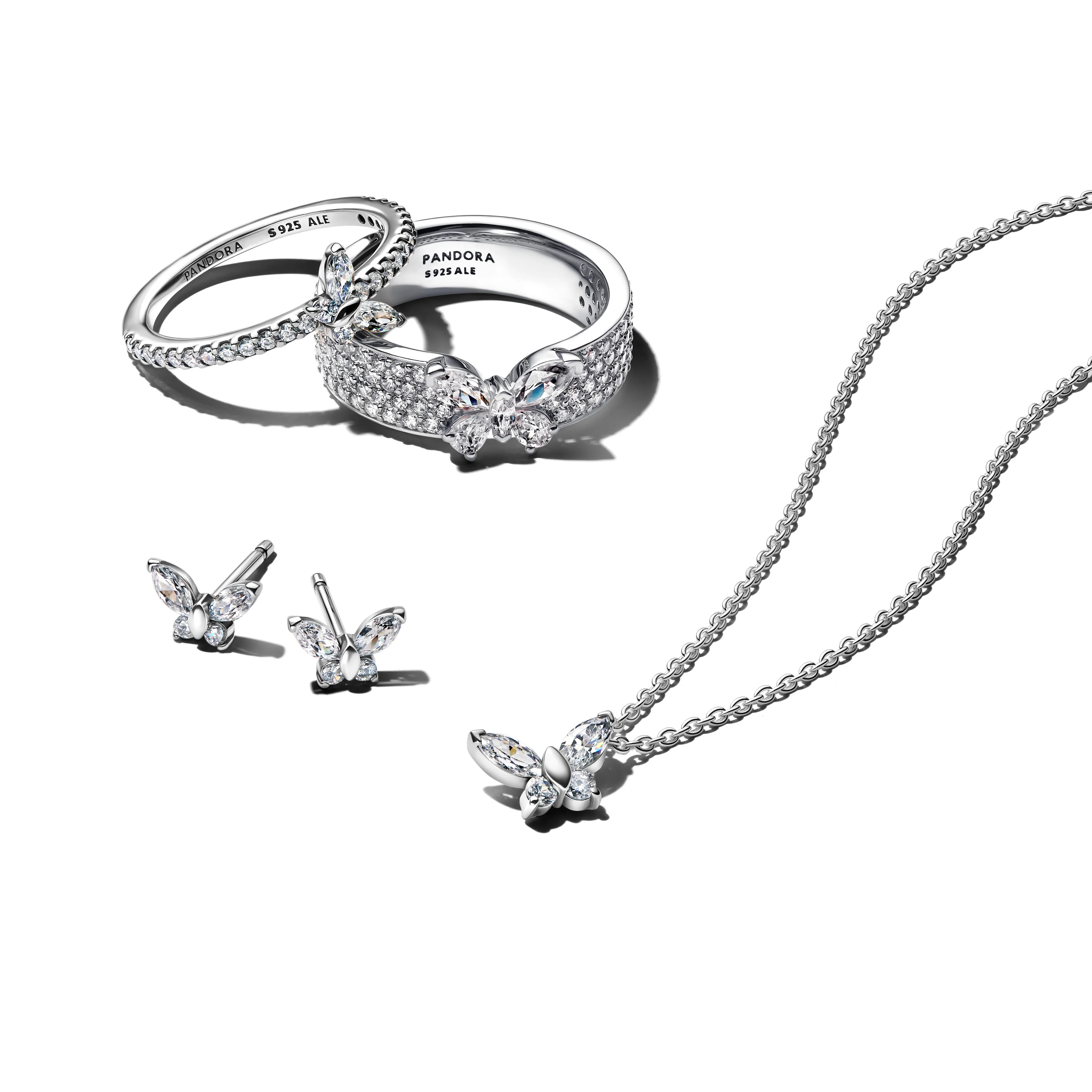 Butterfly Sterling Silver Stud Earrings With Clear Cubic Zirconia - Image 3