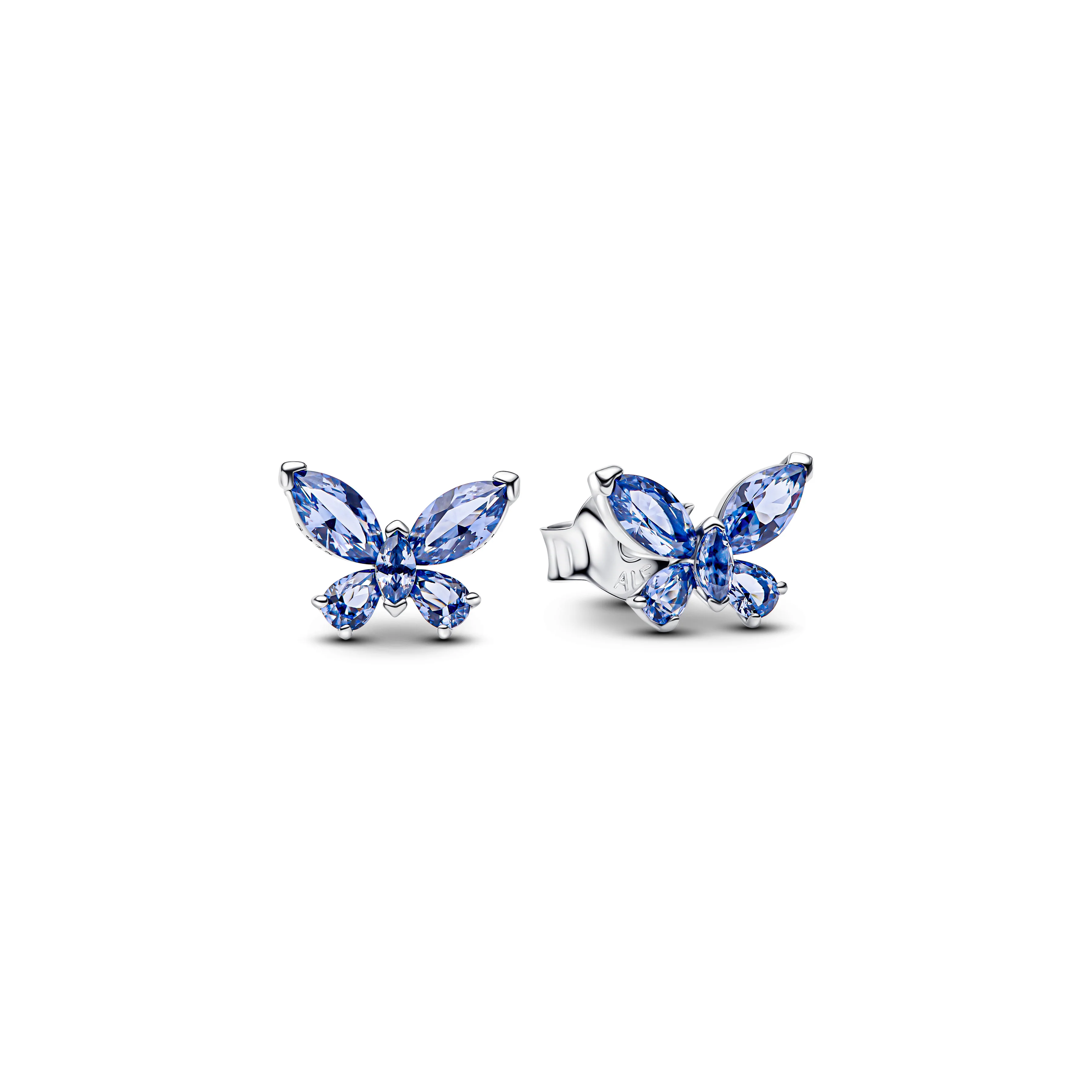 Butterfly Sterling Silver Stud Earrings With Cornflower Blue Crystal - Image 3