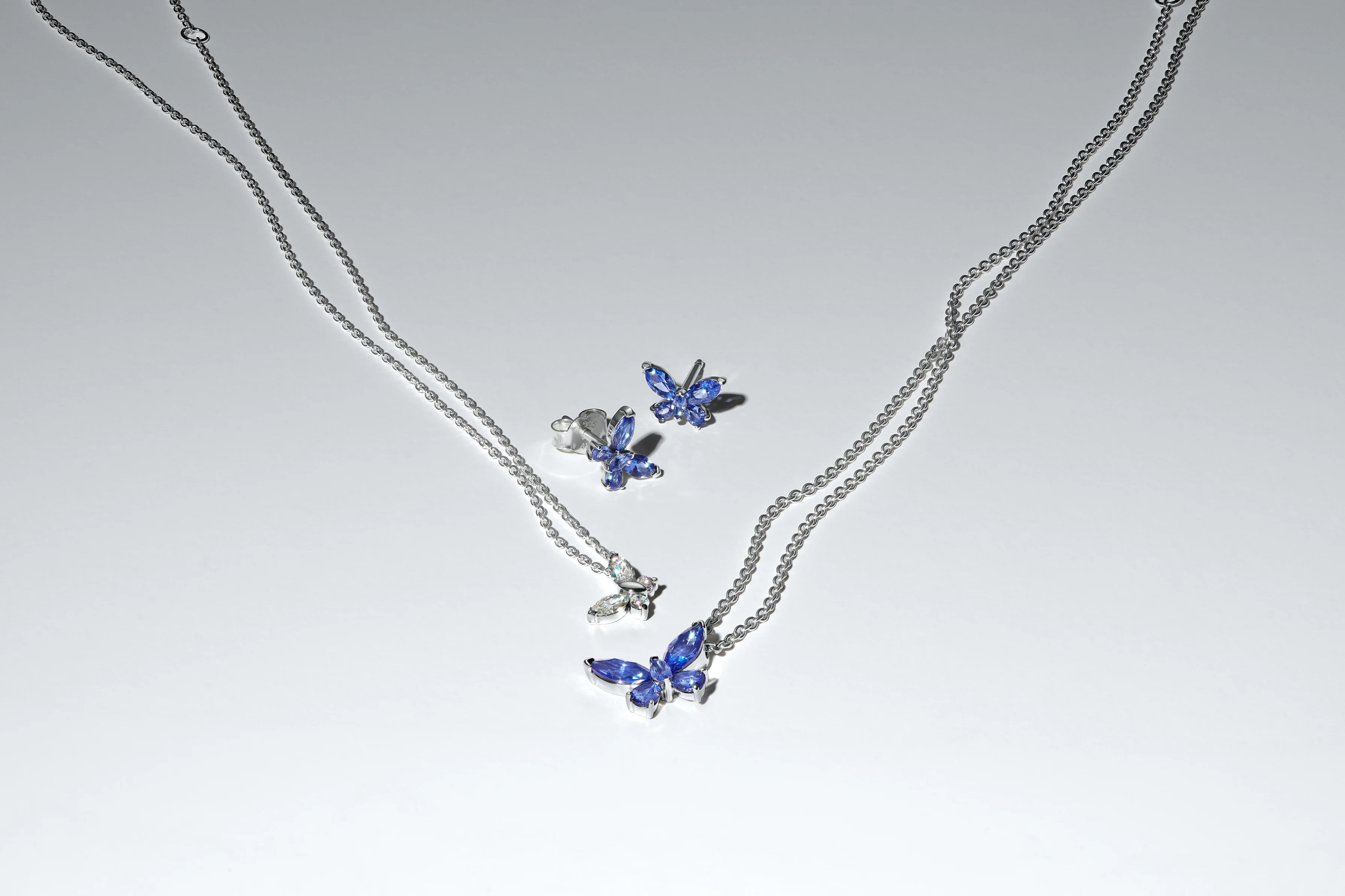Butterfly Sterling Silver Stud Earrings With Cornflower Blue Crystal - Image 4