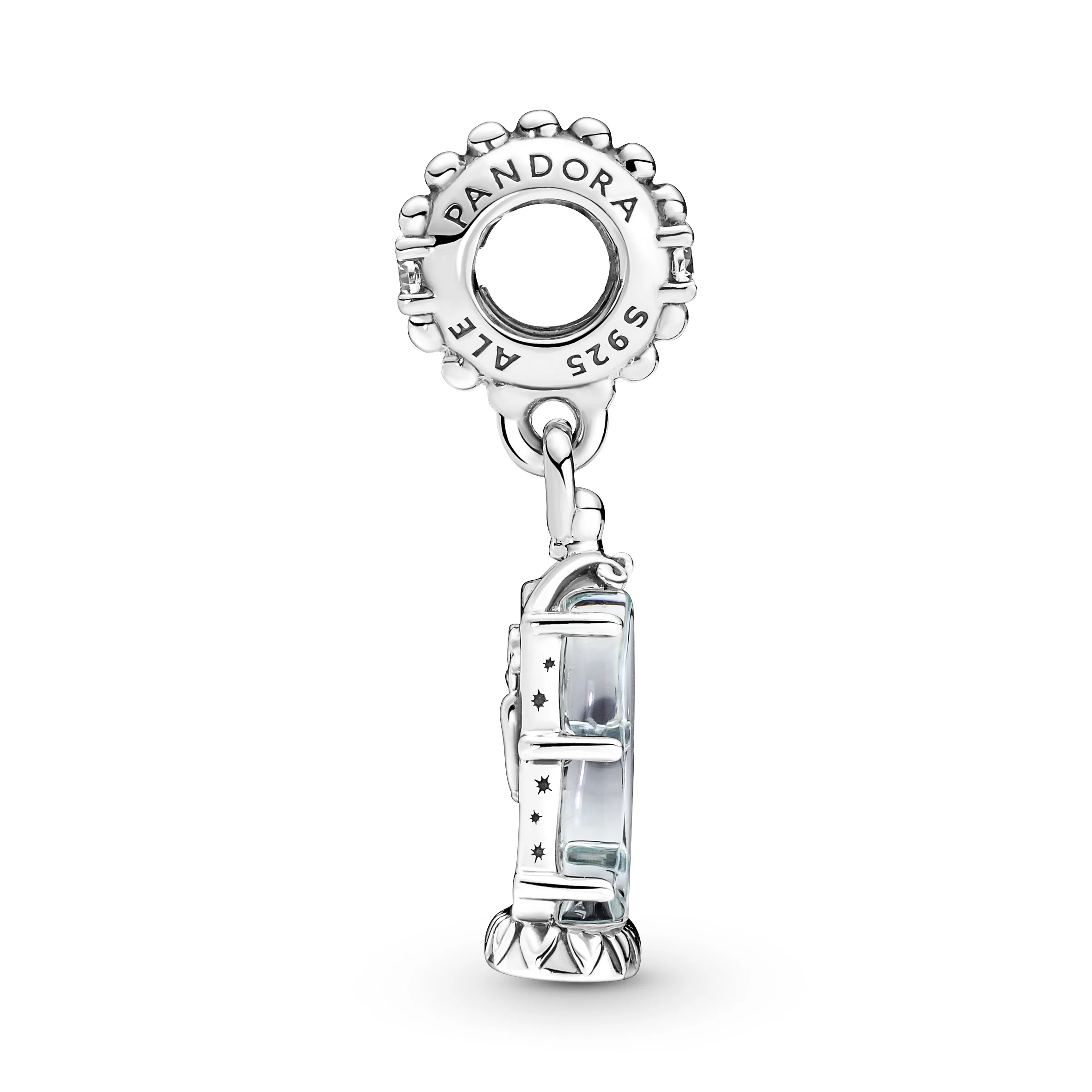 Disney Beauty And The Beast Rose Sterling Silver Dangle With Clear Cubic Zirconia, Transparent Light Blue Murano Glass, Red And Green Enamel - Image 6