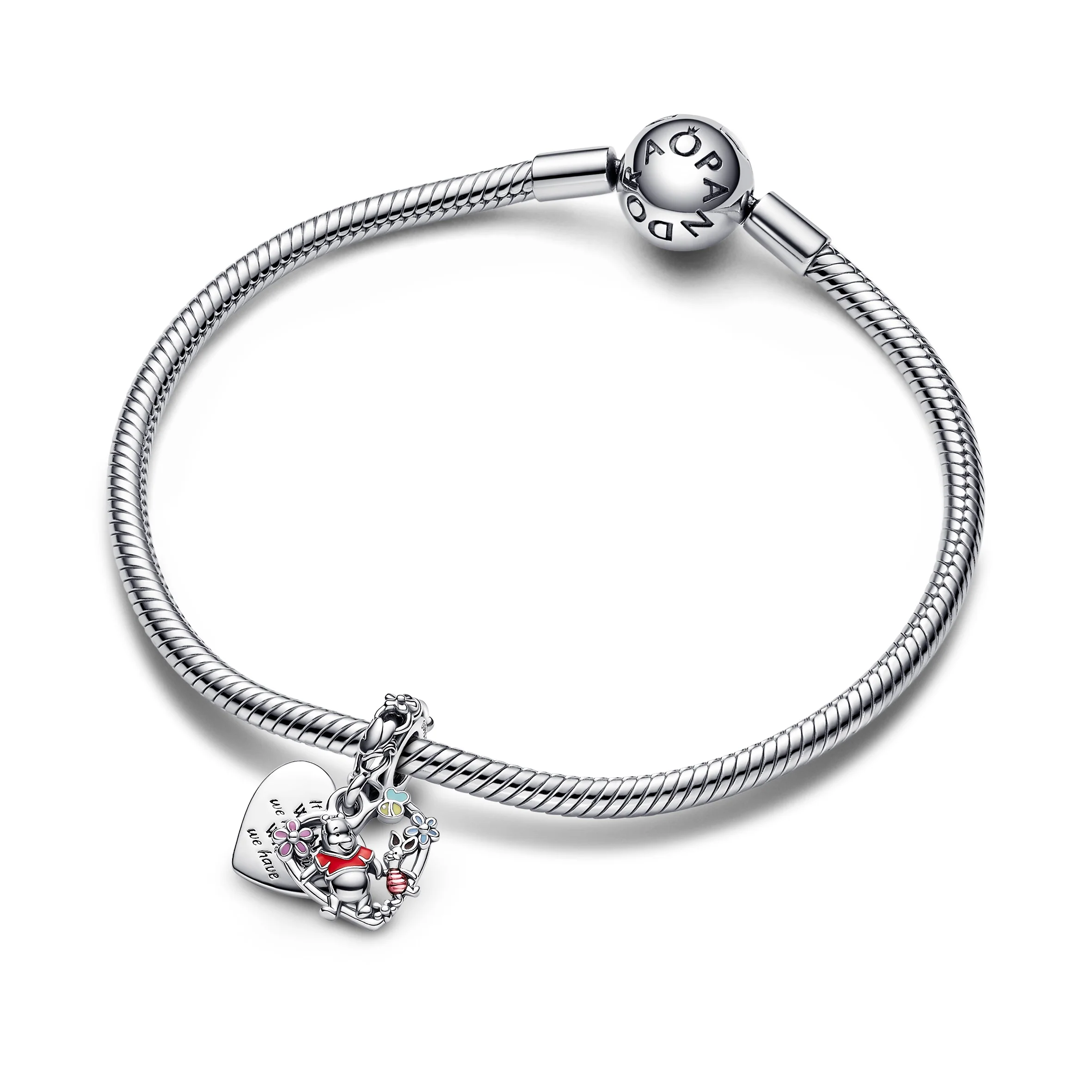 Disney Winnie The Pooh Sterling Silver Double Heart Dangle With Yellow, Red, Transparent Cerise, Pink And Blue Enamel - Image 4
