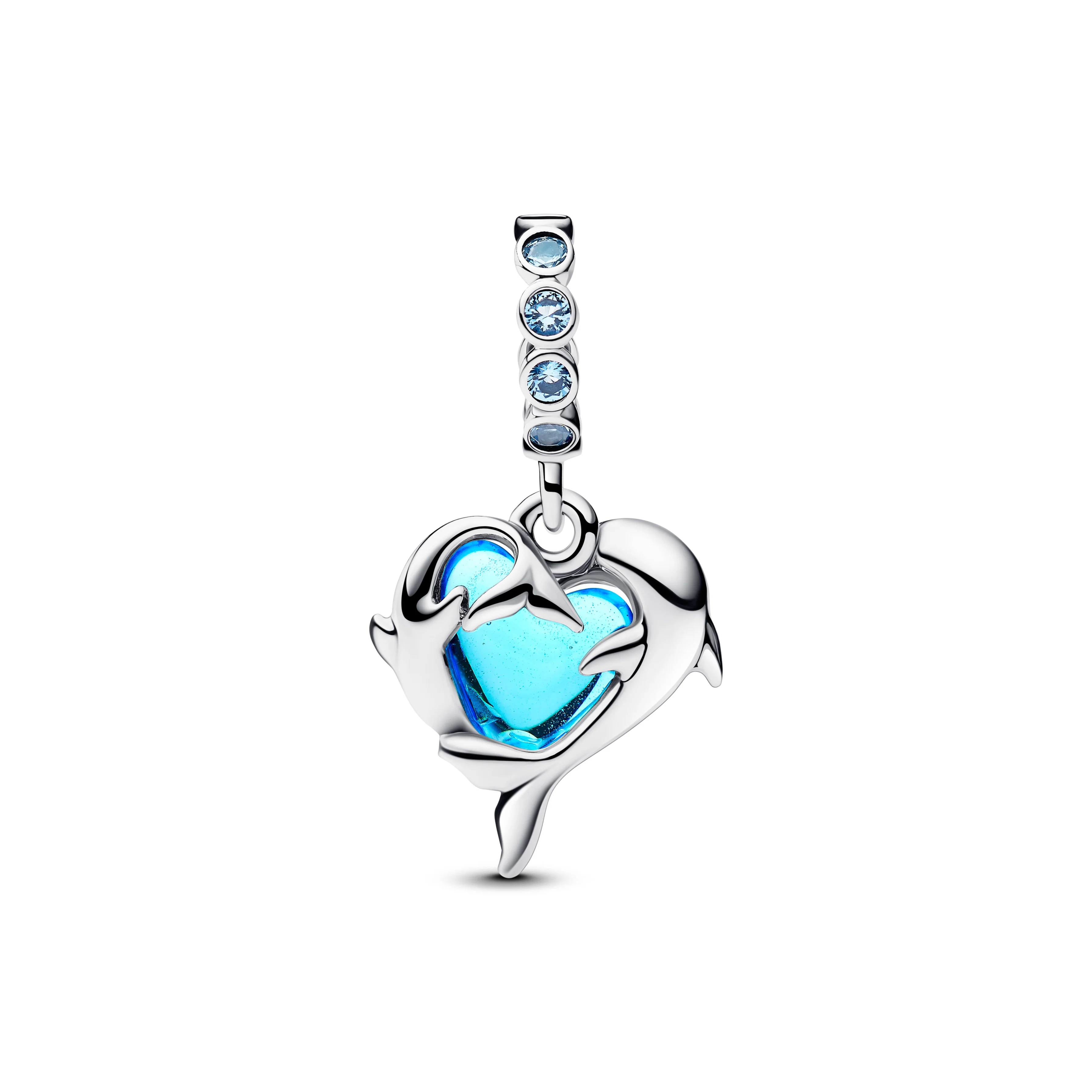 Dolphins Sterling Silver Dangle With Aqua Blue Murano Glass And Icy Blue Crystal - Image 3