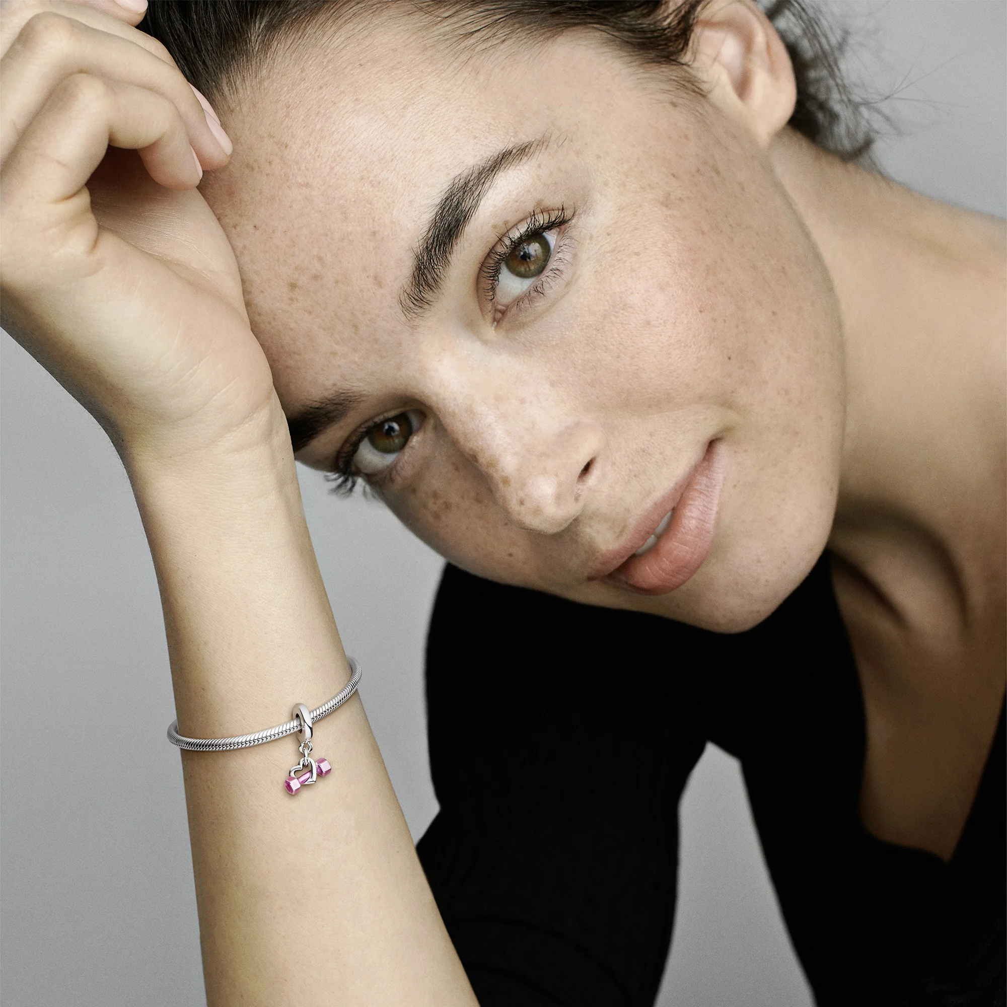 Dumbbell Sterling Silver Dangle With Transparent Pink Enamel - Image 2