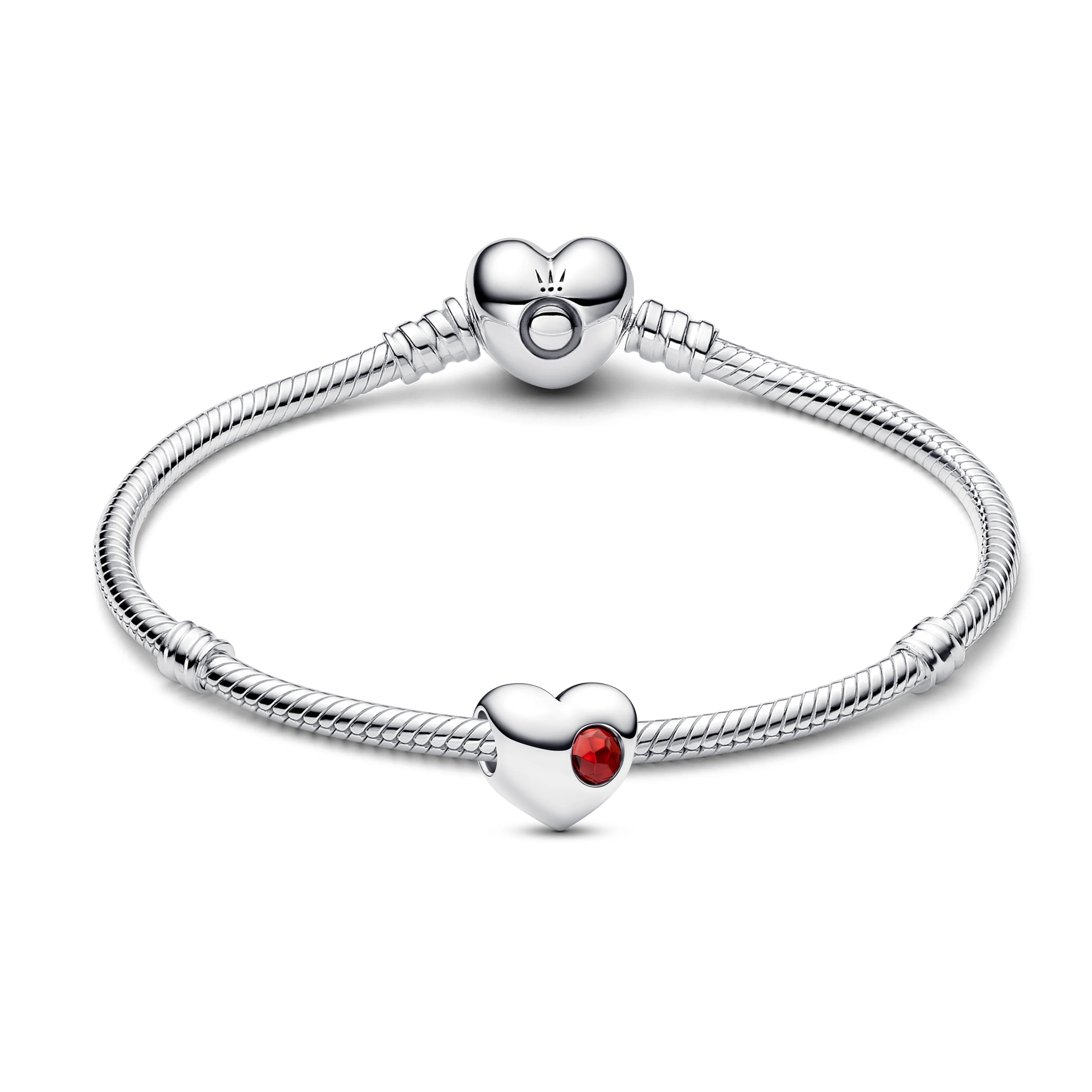 Engravable Heart Sterling Silver Charm With Salsa Red Crystal - Image 3