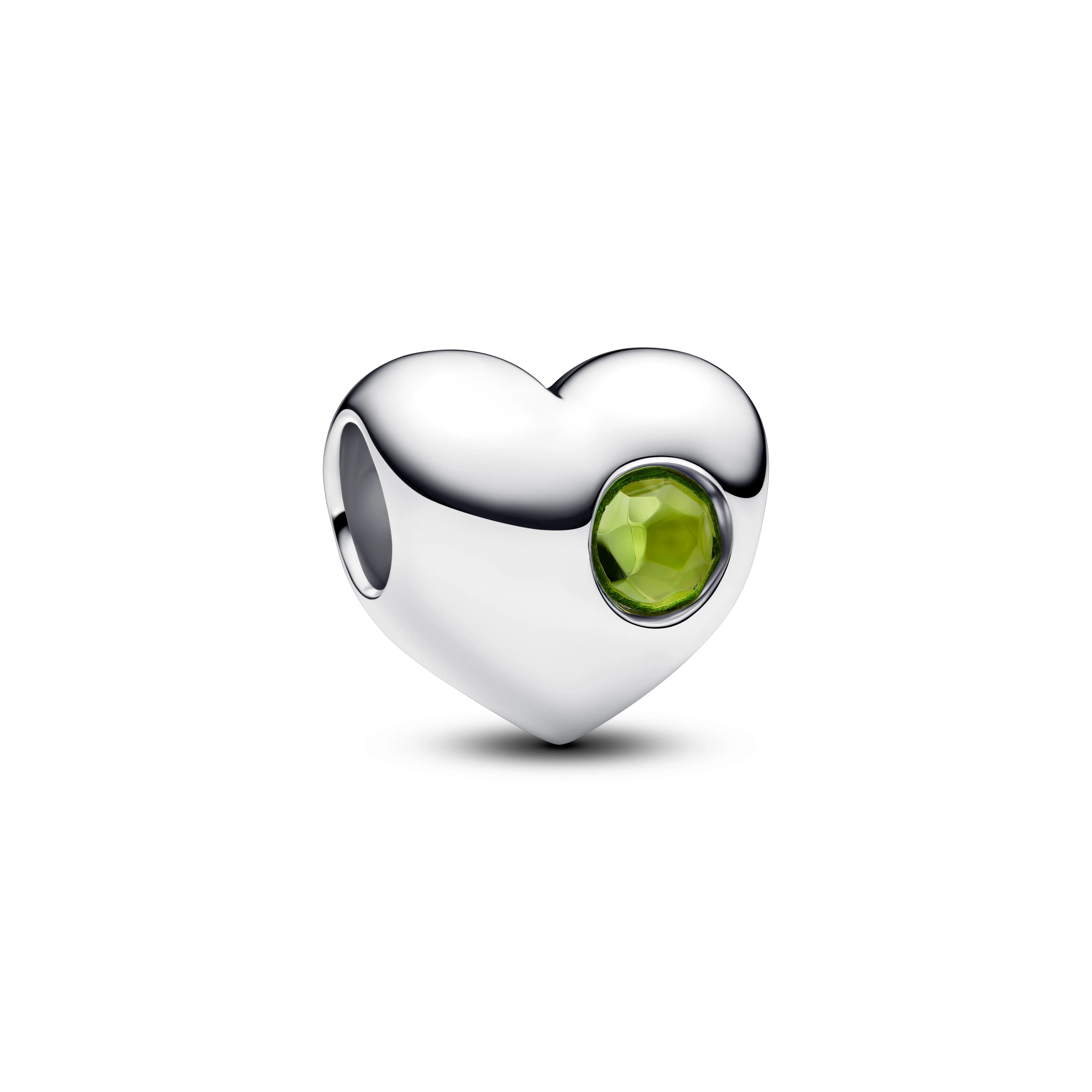 Engravable Heart Sterling Silver Charm With Spring Green Crystal