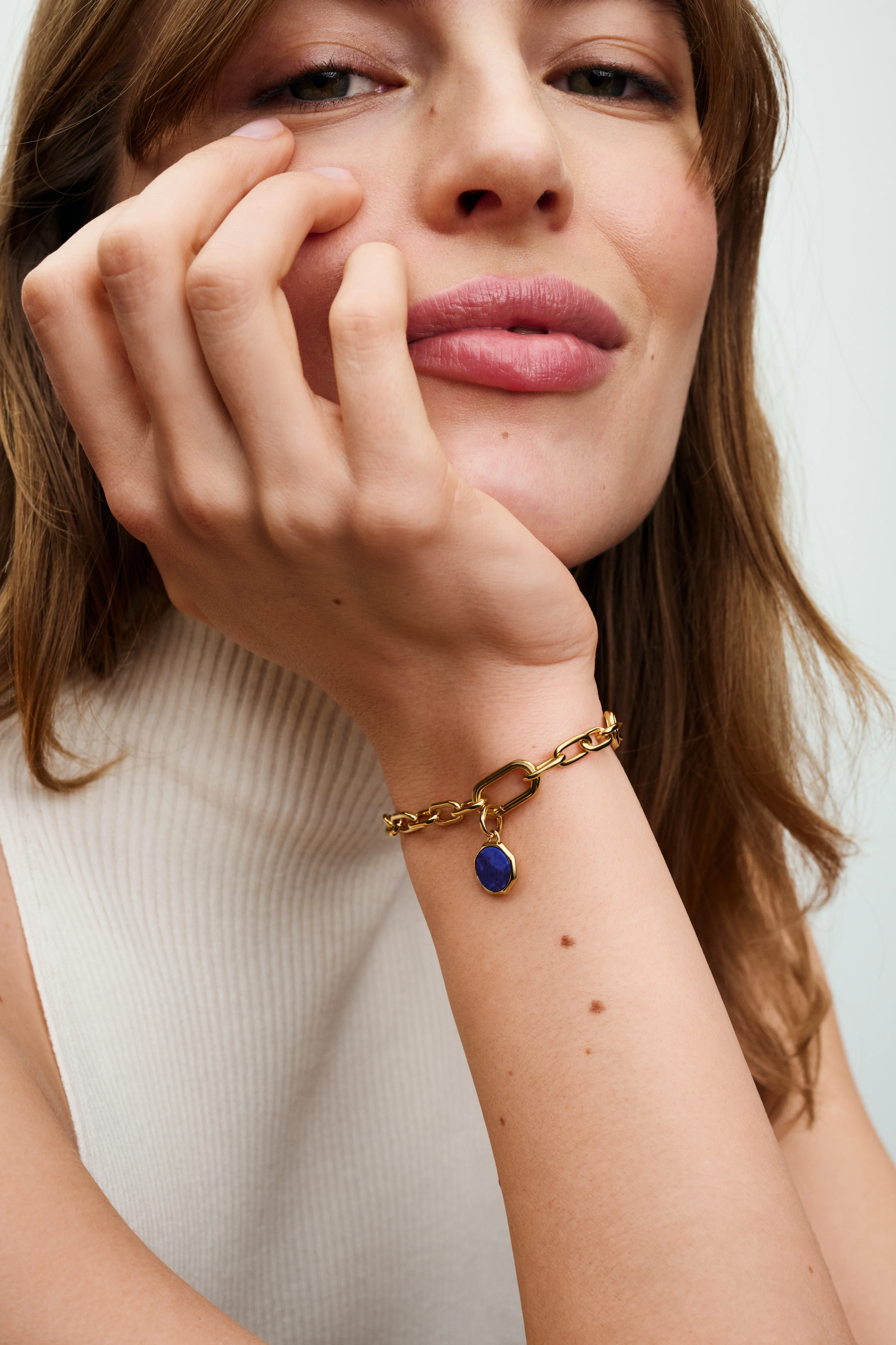 Engravable Octagonal 14K Gold-Plated Mini Medallion With Man-Made Imitation Of Lapis Lazuli - Image 2