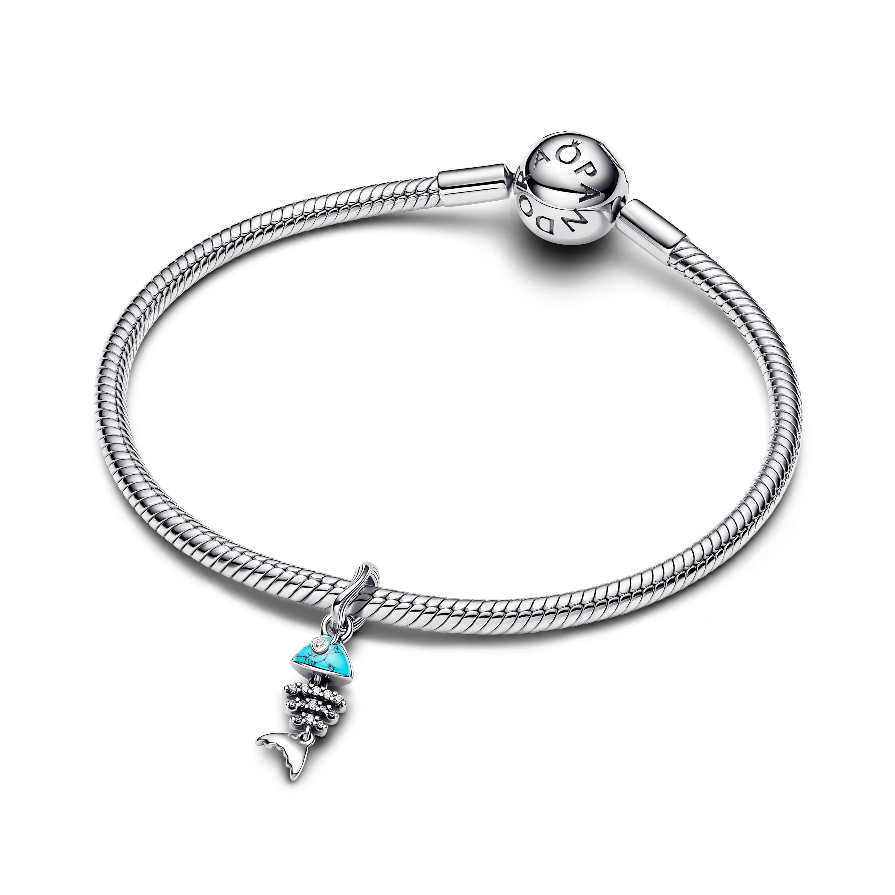 Fishbone Sterling Silver Dangle With Clear Cubic Zirconia And Imitation Turquoise - Image 4