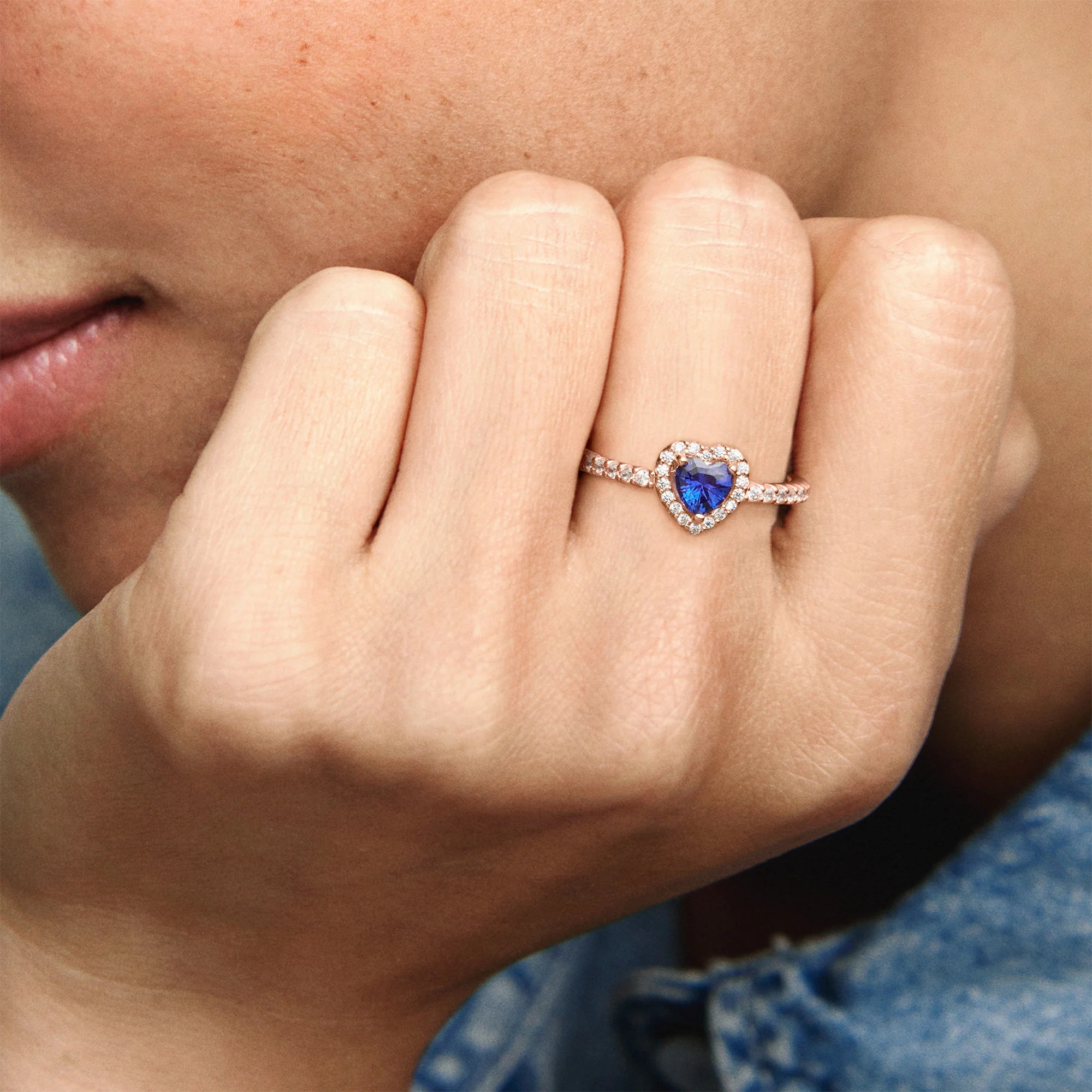 Heart 14K Rose Gold-Plated Ring With Clear Cubic Zirconia And Twilight Blue Crystal - Image 2