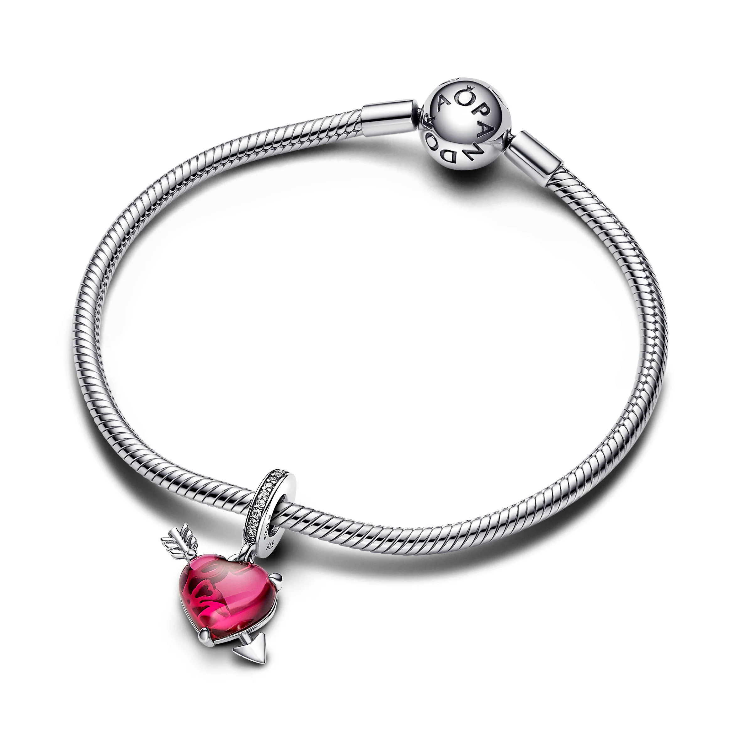 Heart And Arrow Sterling Silver Dangle With Clear Cubic Zirconia And Red Murano Glass - Image 4