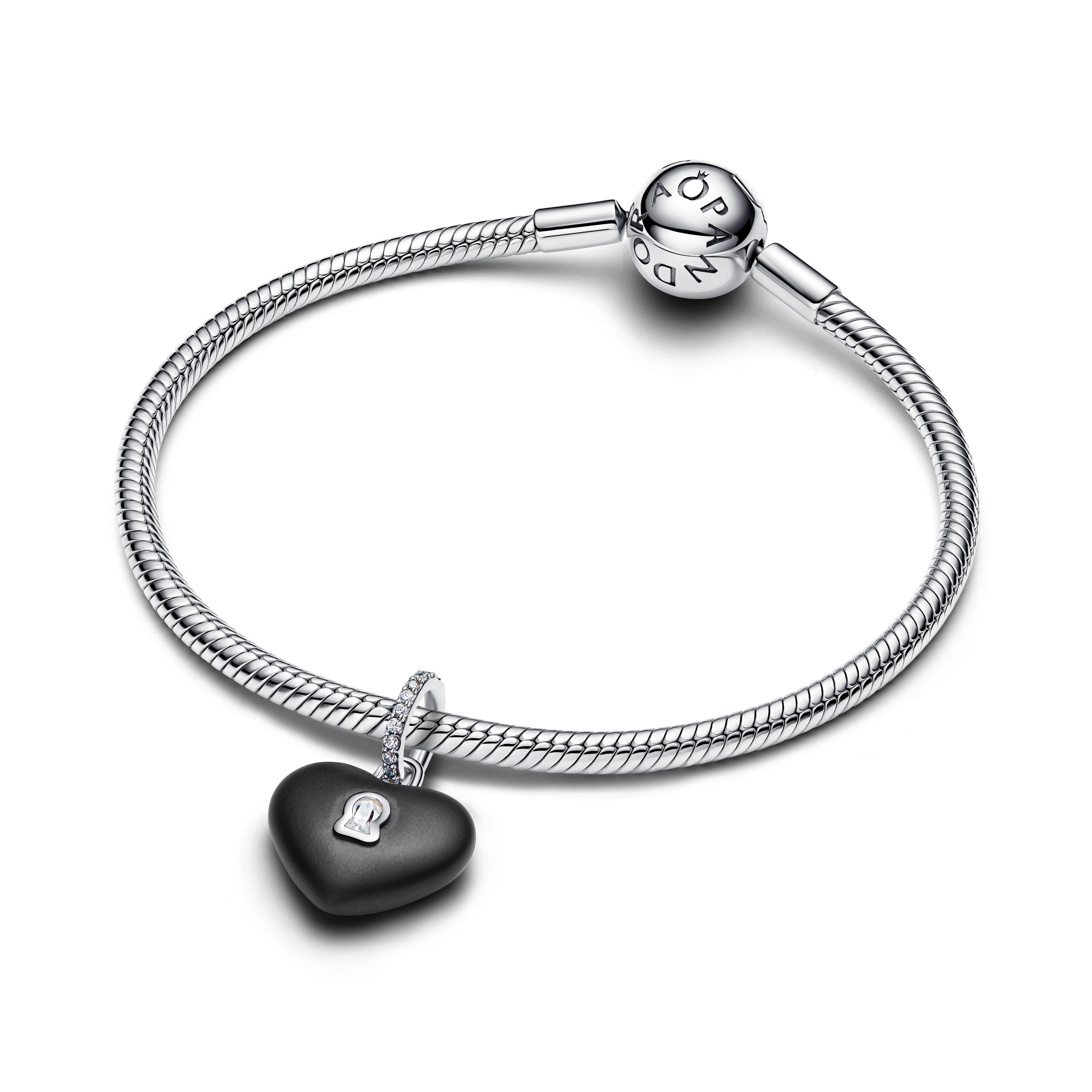 Heart Padlock Sterling Silver Dangle With Black Ceramic And Clear Cubic Zirconia - Image 5