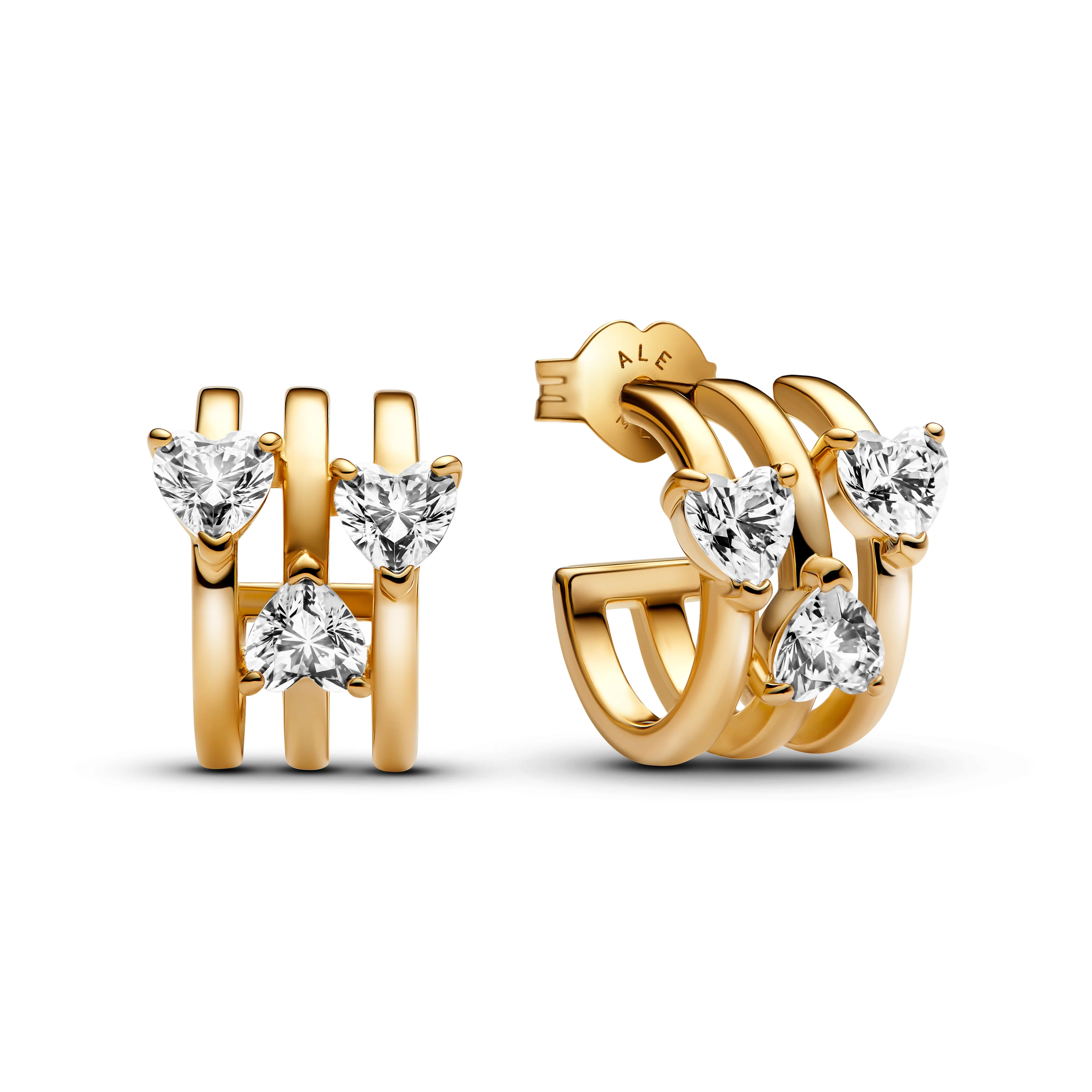 Hearts And Lines 14K Gold-Plated Hoop Earrings With Clear Cubic Zirconia