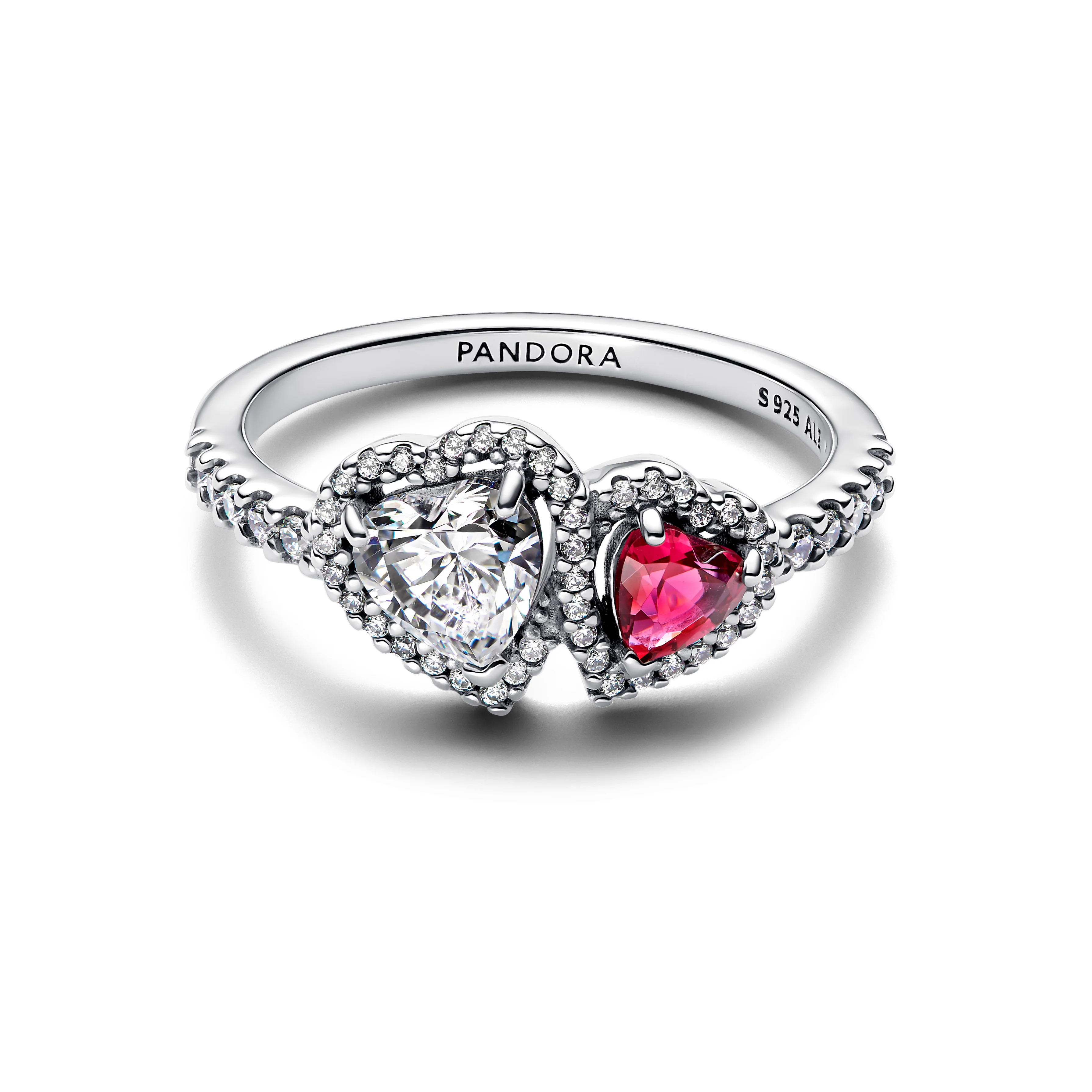 Hearts Sterling Silver Ring With Cherries Jubilee Red Crystal And Clear Cubic Zirconia - Image 3