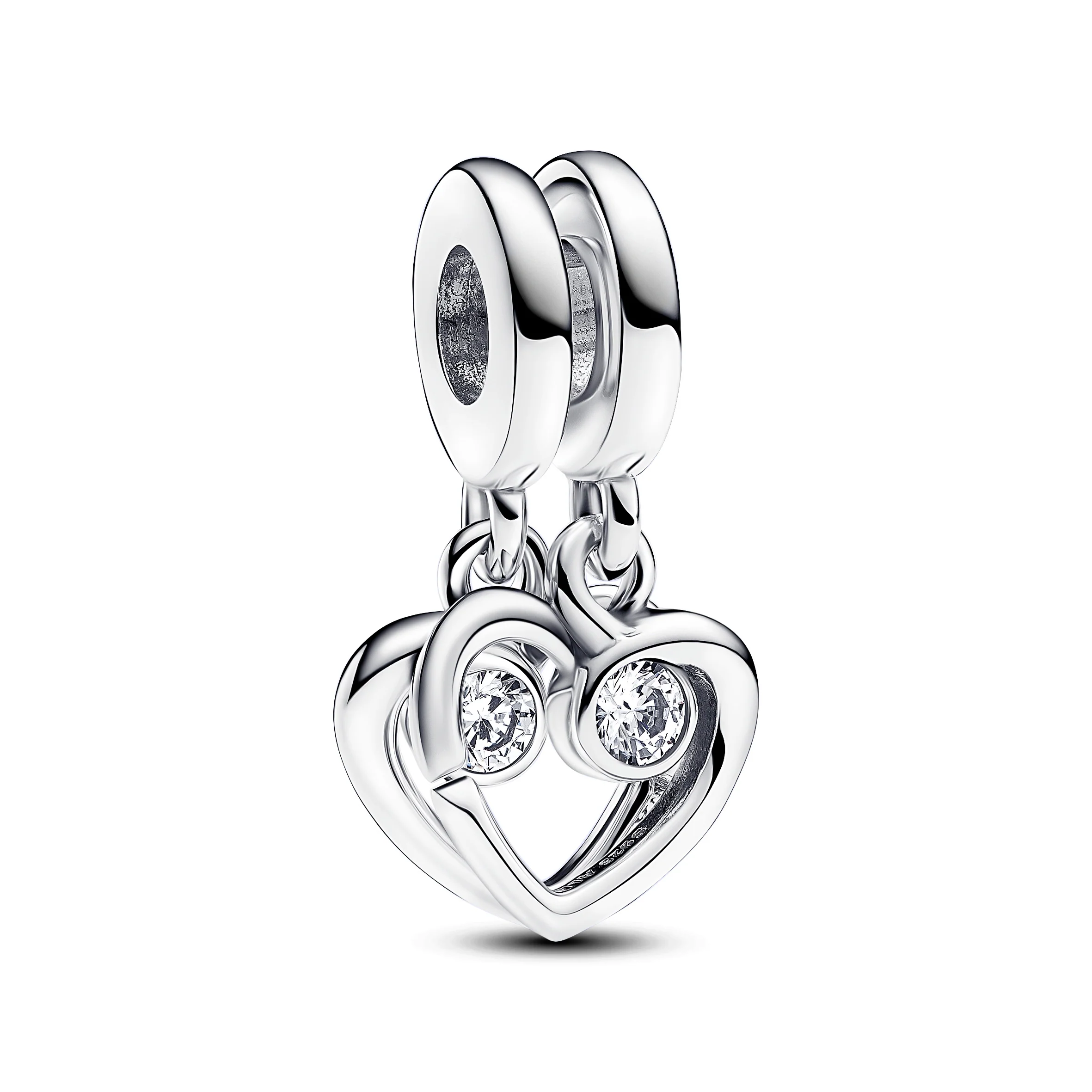 Hearts Sterling Silver Splittable Dangle With Clear Cubic Zirconia