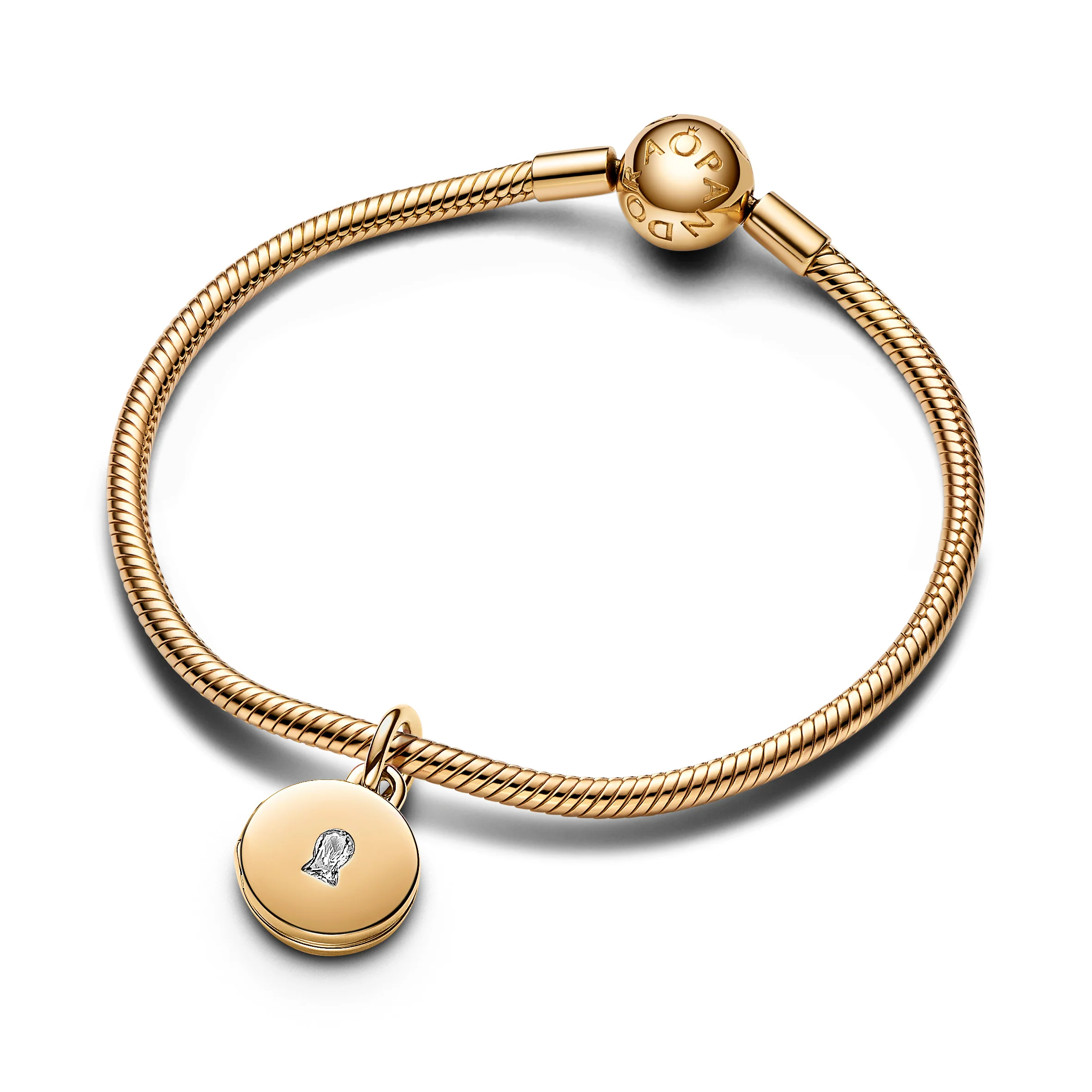 Key Hole Engravable Locket 14K Gold-Plated Dangle With Clear Cubic Zirconia - Image 2