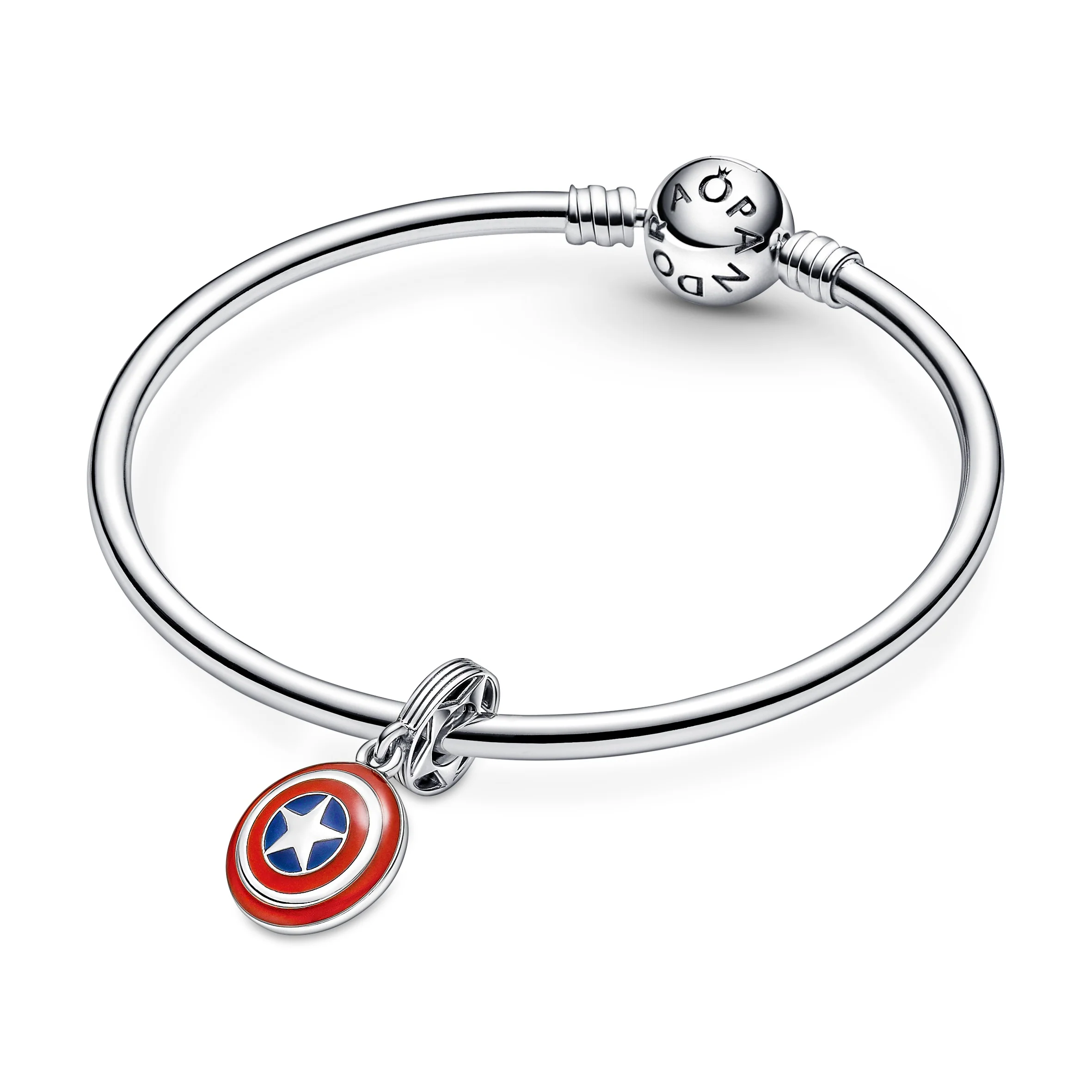 Marvel Captain America Shield Sterling Silver Dangle With Blue And Red Enamel - Image 4
