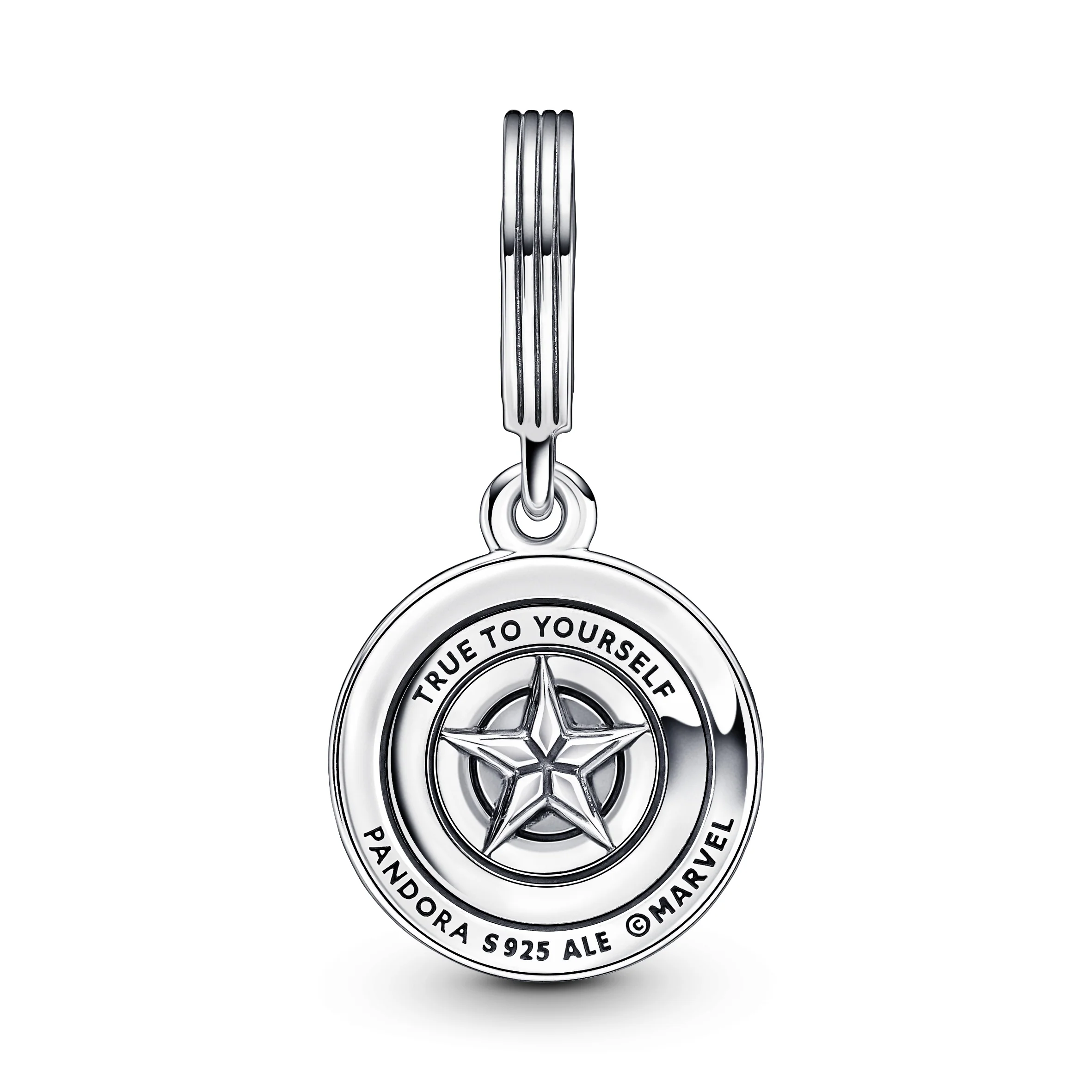 Marvel Captain America Shield Sterling Silver Dangle With Blue And Red Enamel - Image 5