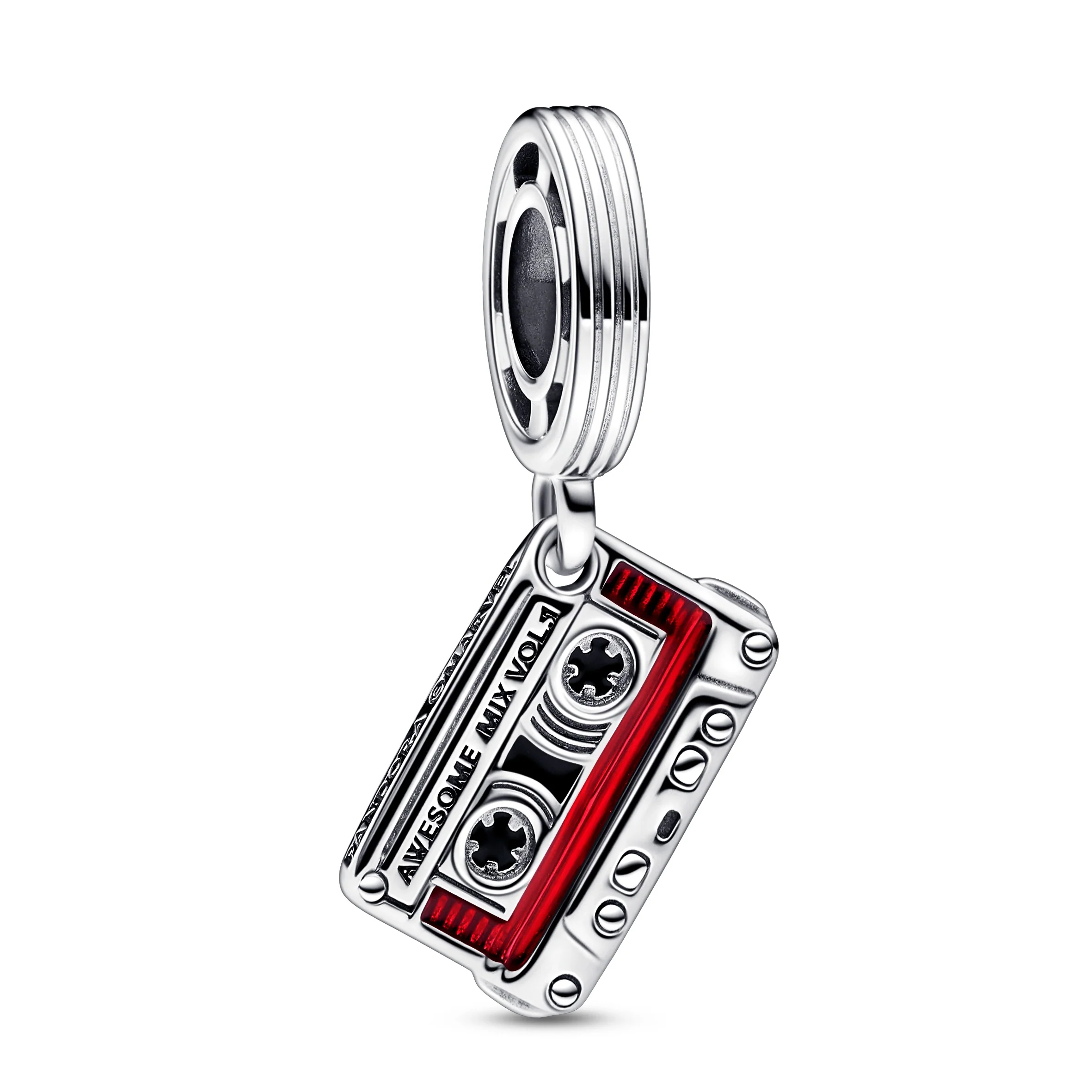 Marvel Cassette Tape Sterling Silver Dangle With Black And Transparent Red Enamel - Image 3