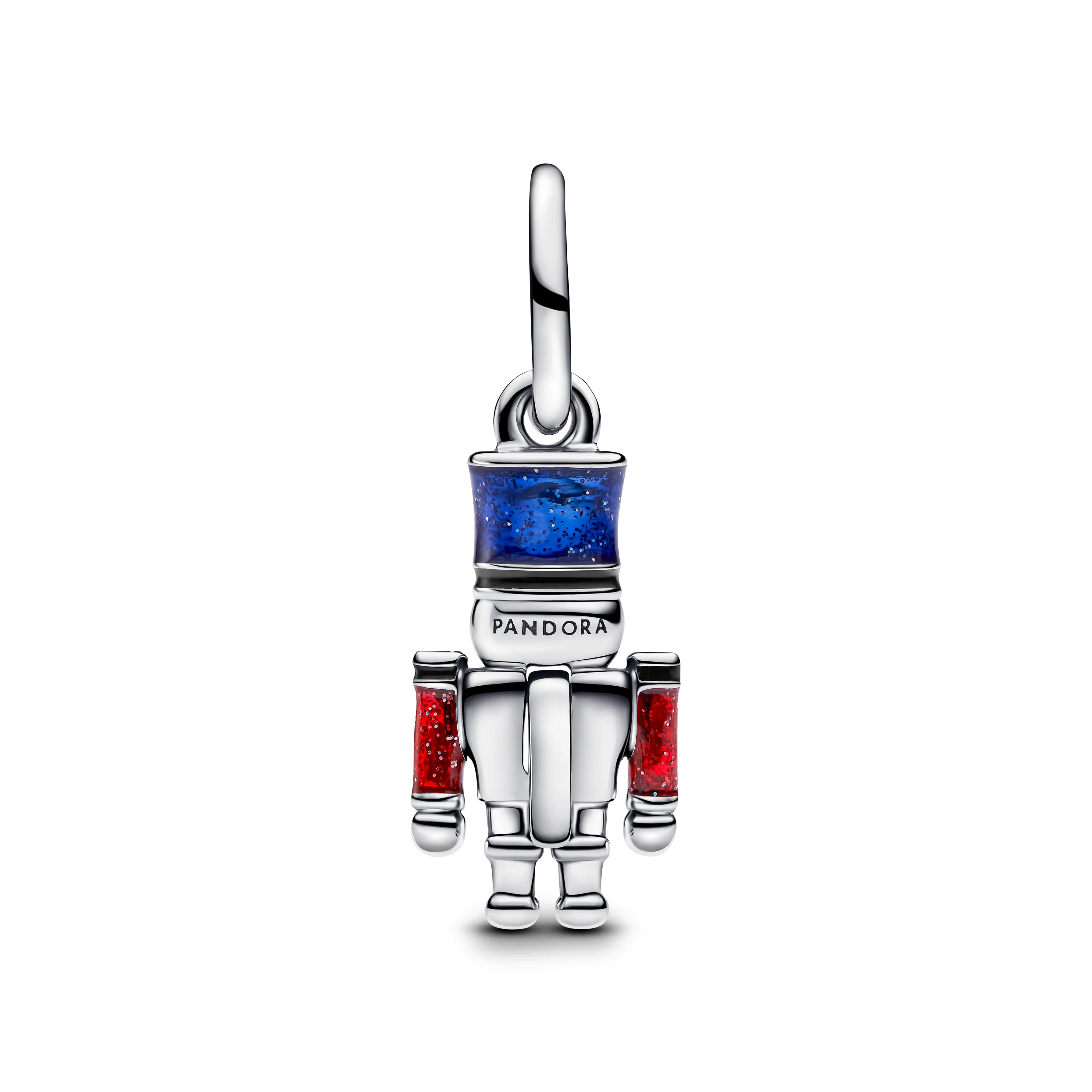 Moveable Nutcracker Sterling Silver Dangle With Clear Cubic Zirconia, Glittery Blue, Red And Black Enamel - Image 3