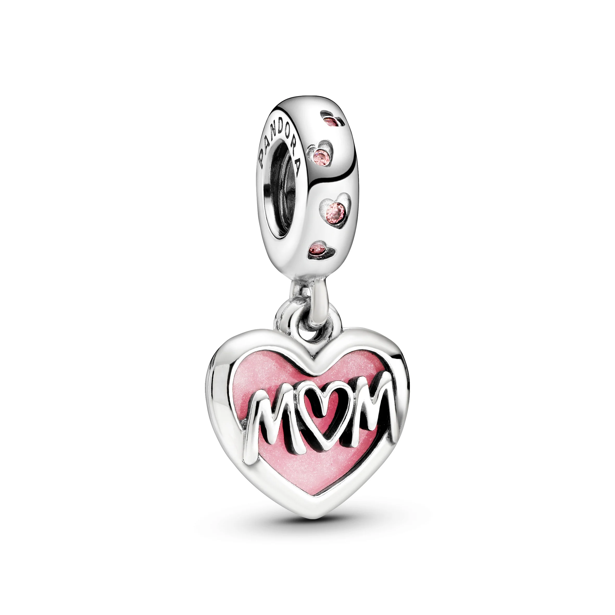 Mum Sterling Silver Dangle With Fancy Fairy Tale Pink Cubic Zirconia And Shaded Pink Enamel