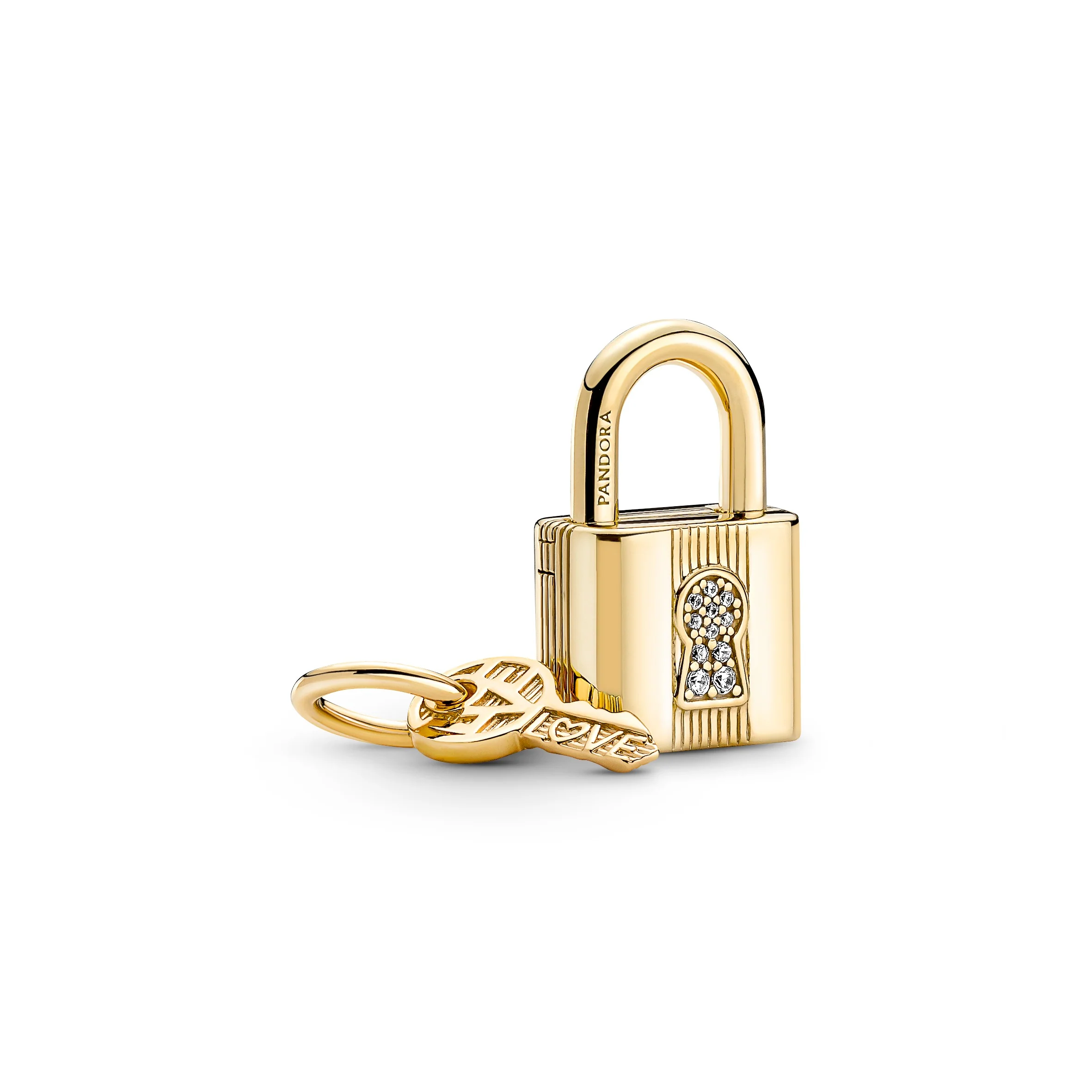 Padlock And Key 14K Gold-Plated Dangle With Clear Cubic Zirconia - Image 4