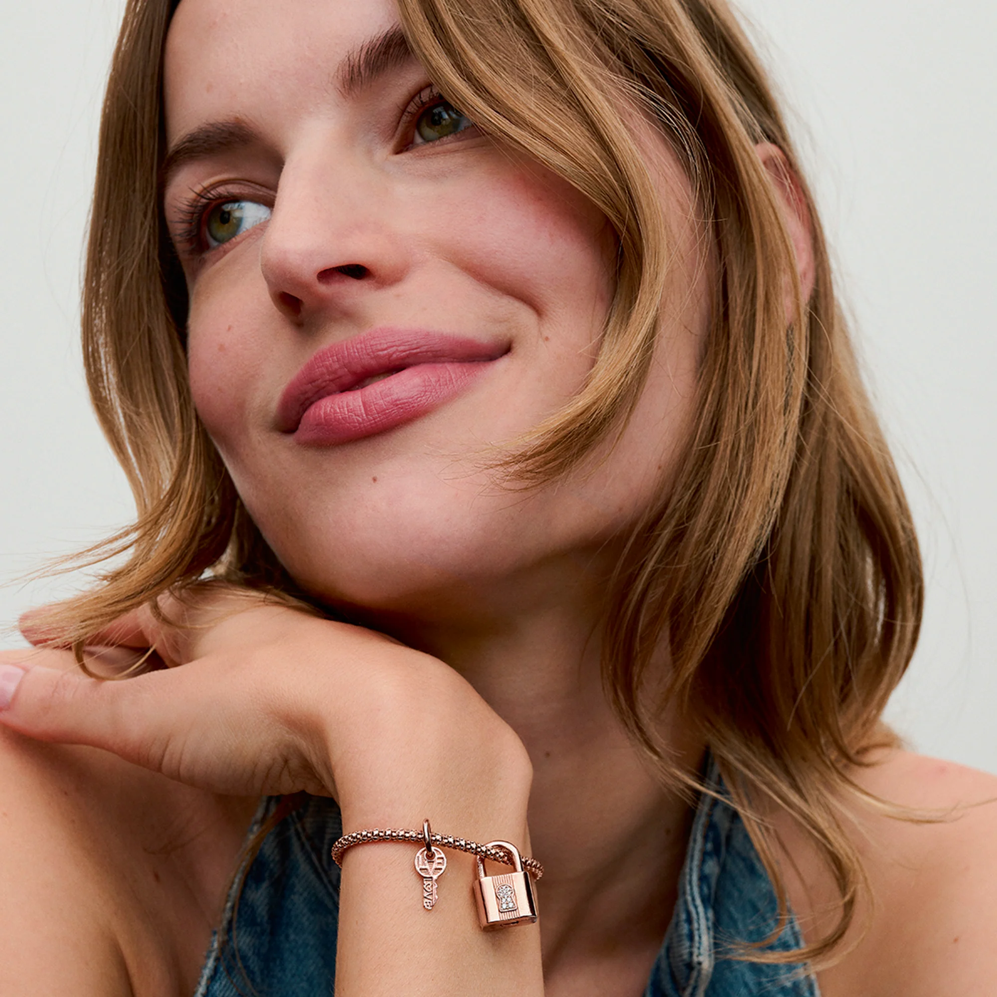 Padlock And Key 14K Rose Gold-Plated Dangle With Clear Cubic Zirconia - Image 2