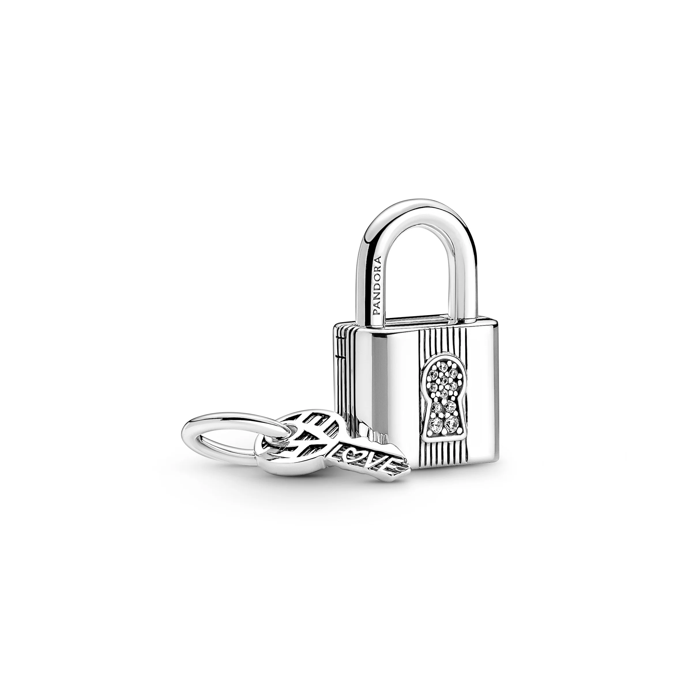 Padlock And Key Sterling Silver Dangle With Clear Cubic Zirconia - Image 8