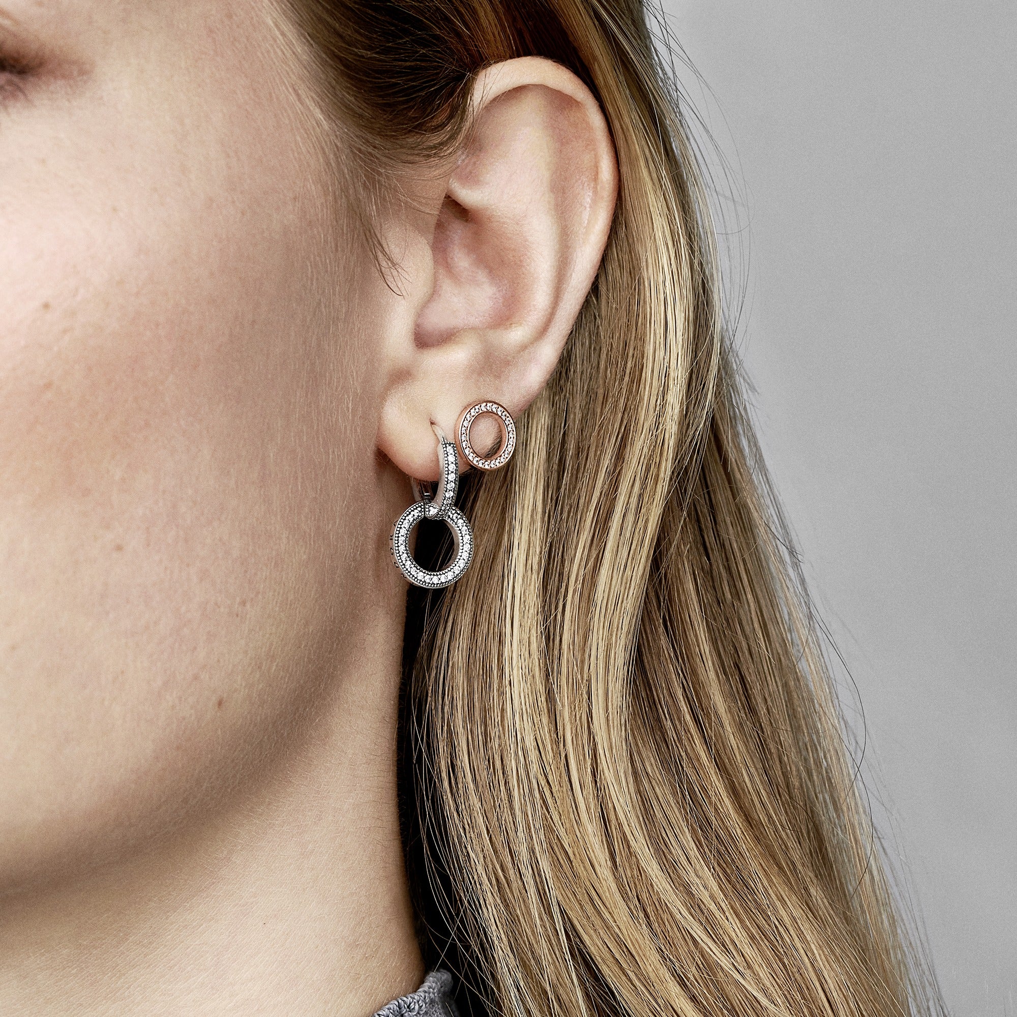 Pandora Logo And Circles Sterling Silver Hoop Earrings With Clear Cubic Zirconia - Image 3