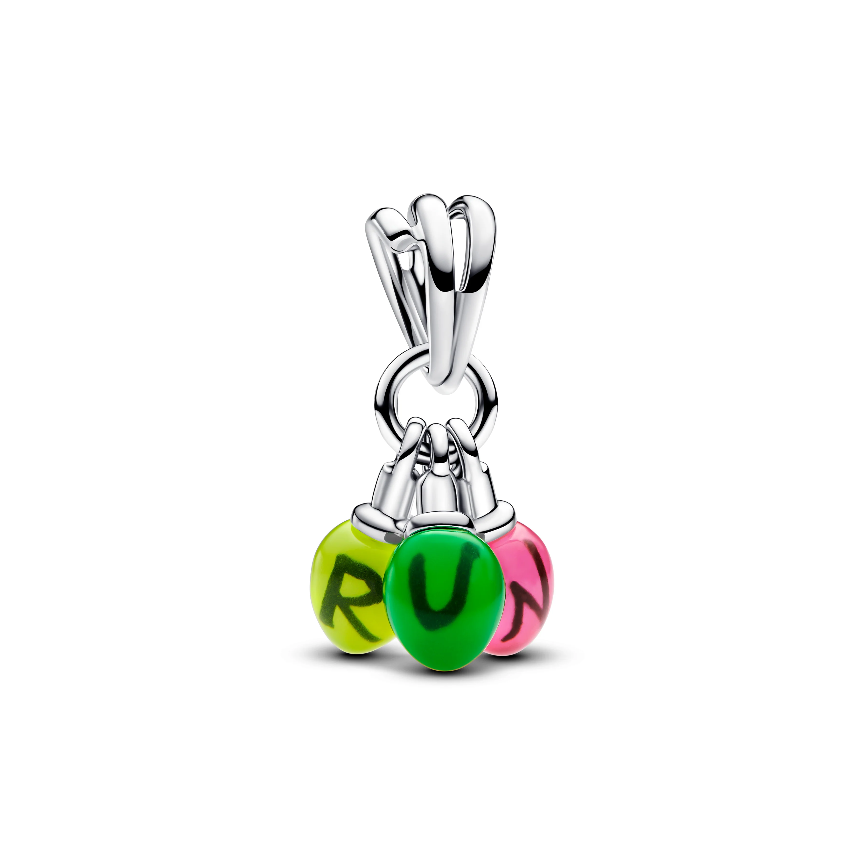 Project Red Lightbulbs Sterling Silver Dangle With Clear Cubic Zirconia, Black, Glow In The Dark Yellow, Green And Pink Enamel