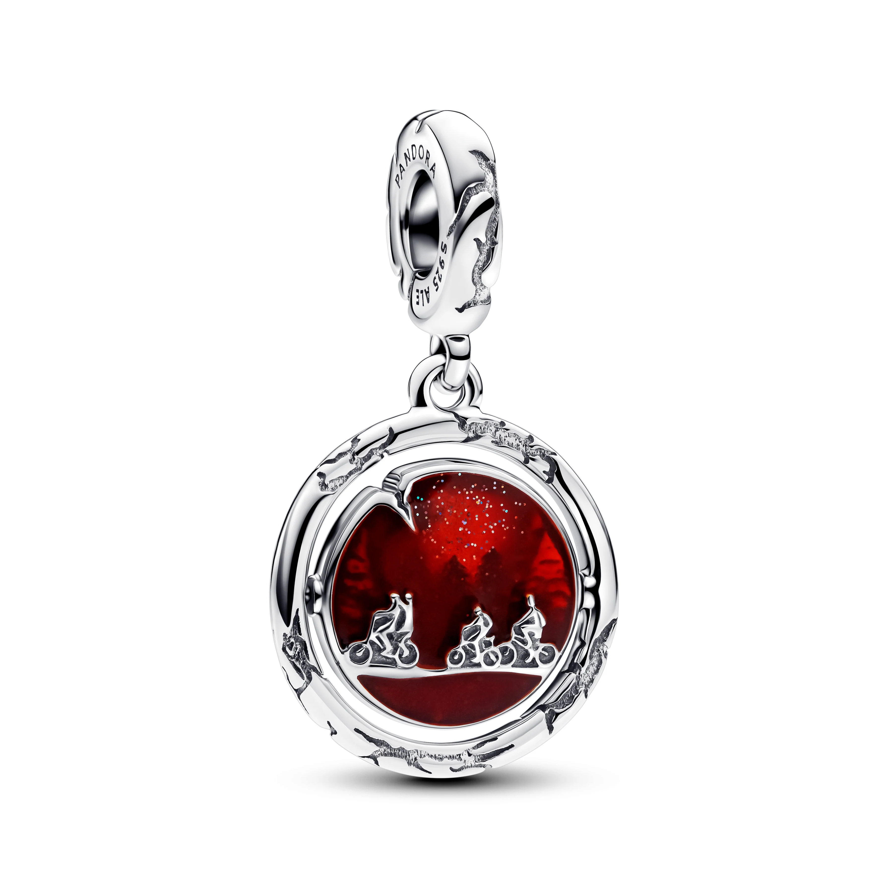 Project Red Sterling Silver Spinning Dangle With Glow In The Dark Glittery Green And  Glittery Red Enamel