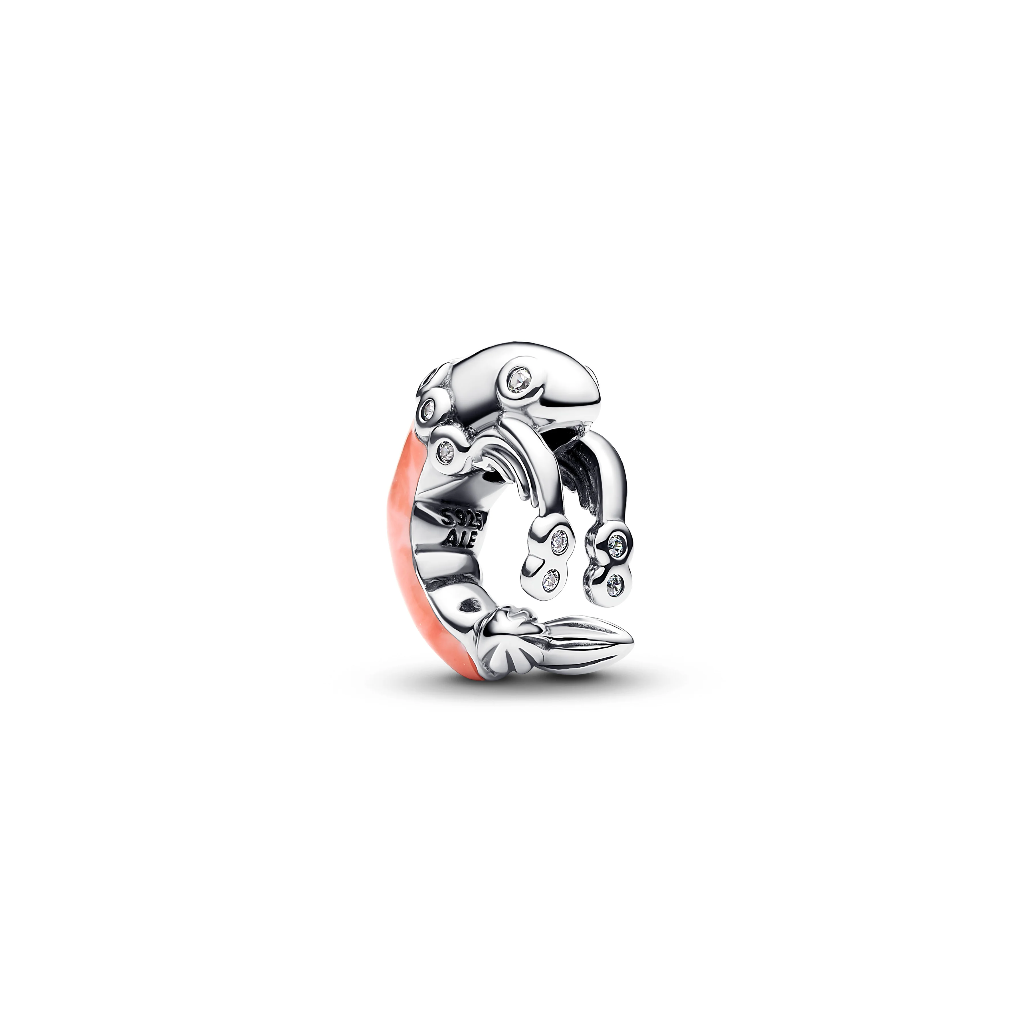 Shrimp Sterling Silver Charm With Clear Cubic Zirconia And Pink Enamel - Image 3