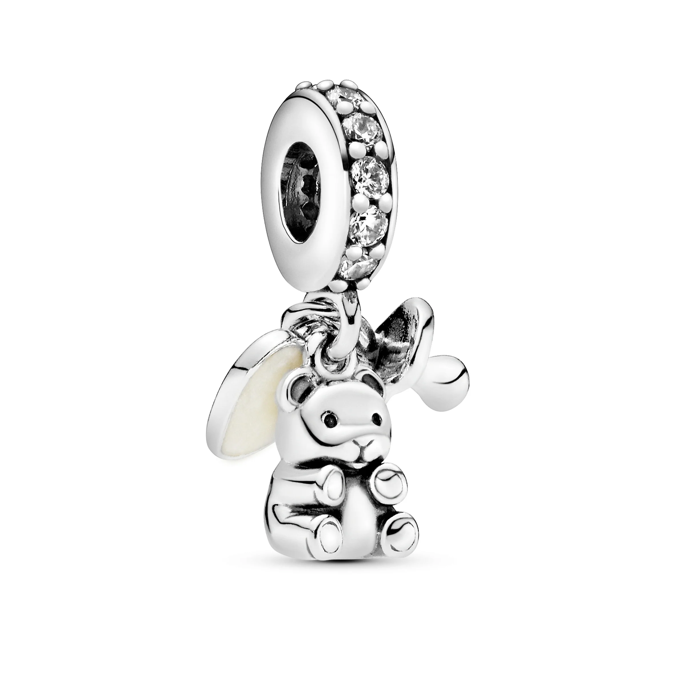 Silver Dangle With Clear Cubic Zirconia And Silver Enamel