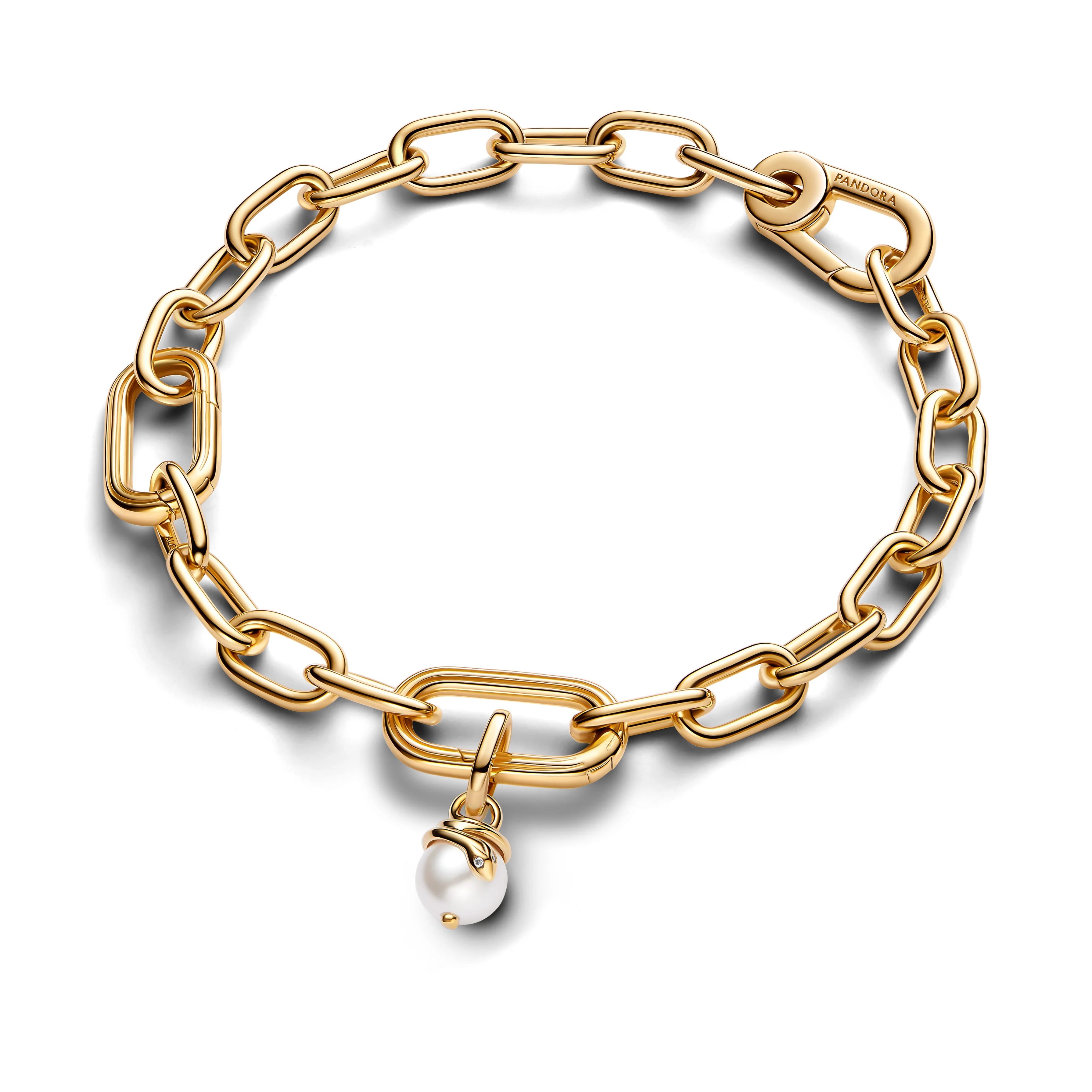 Snake 14K Gold-Plated Mini Dangle With White Lacquered Artificial Pearl And Clear Cubic Zirconia - Image 4