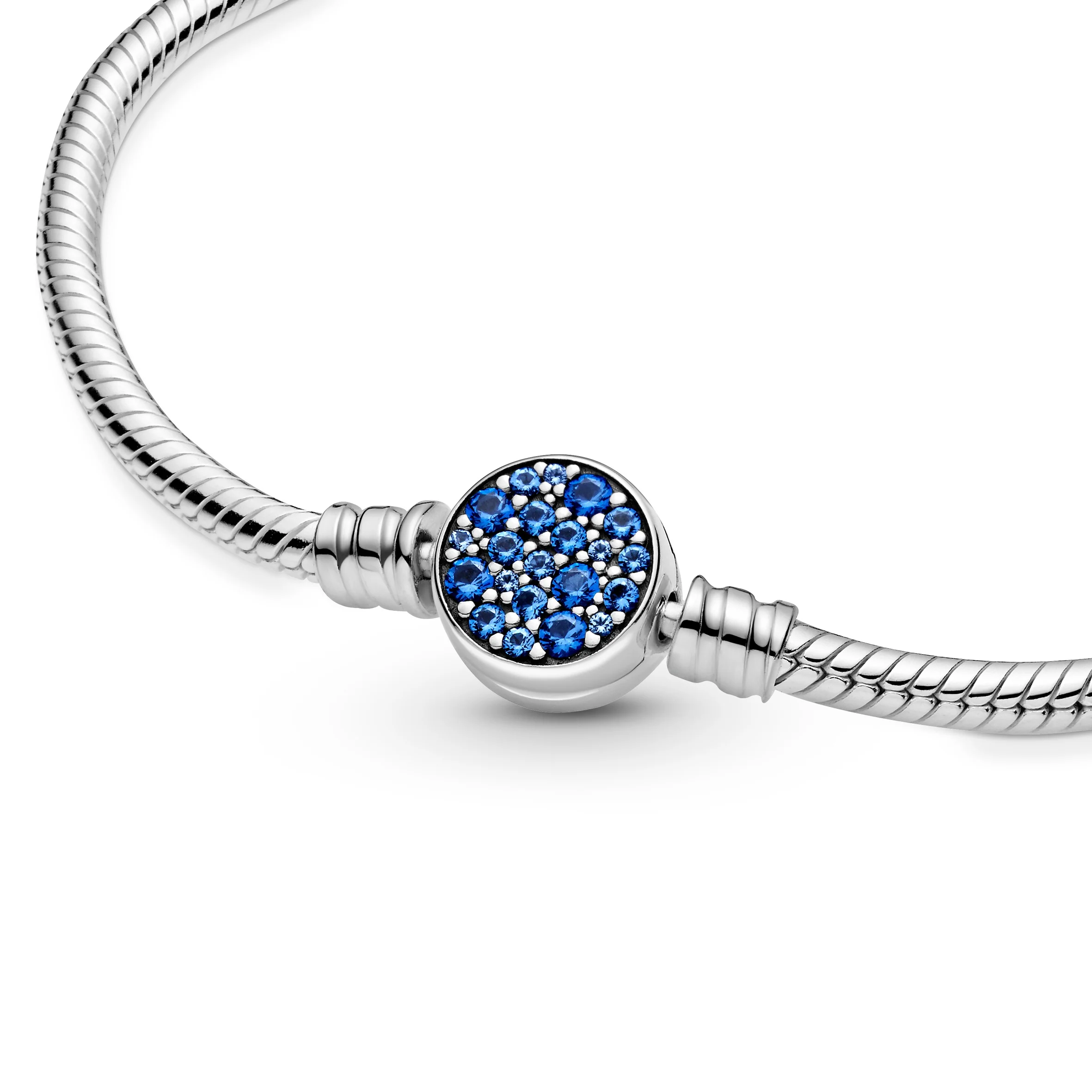 Snake Chain Sterling Silver Bracelet With Disc Clasp With Stellar Blue Crystal - Image 6