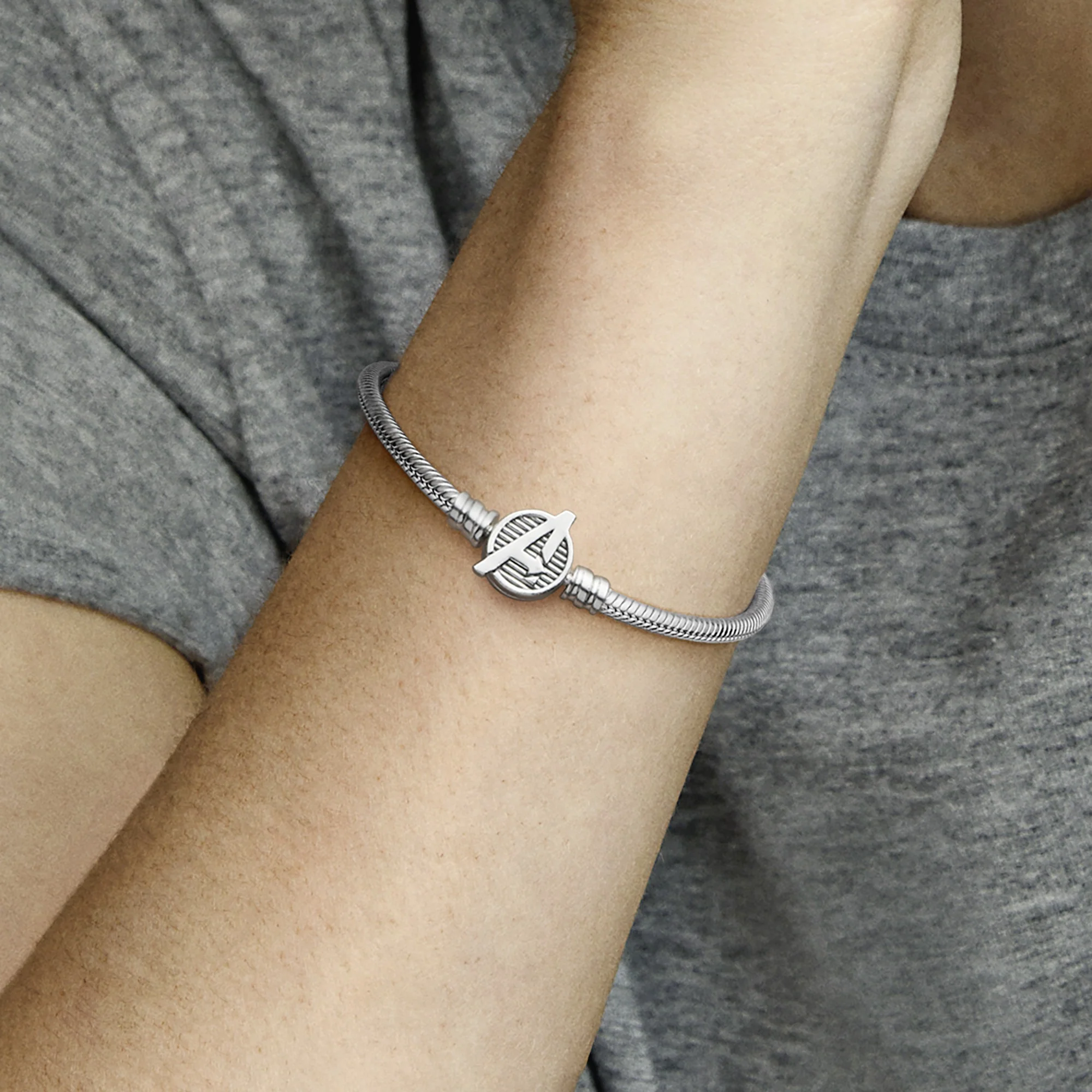 Snake Chain Sterling Silver Bracelet With Marvel The Avengers Logo Clasp - Image 2