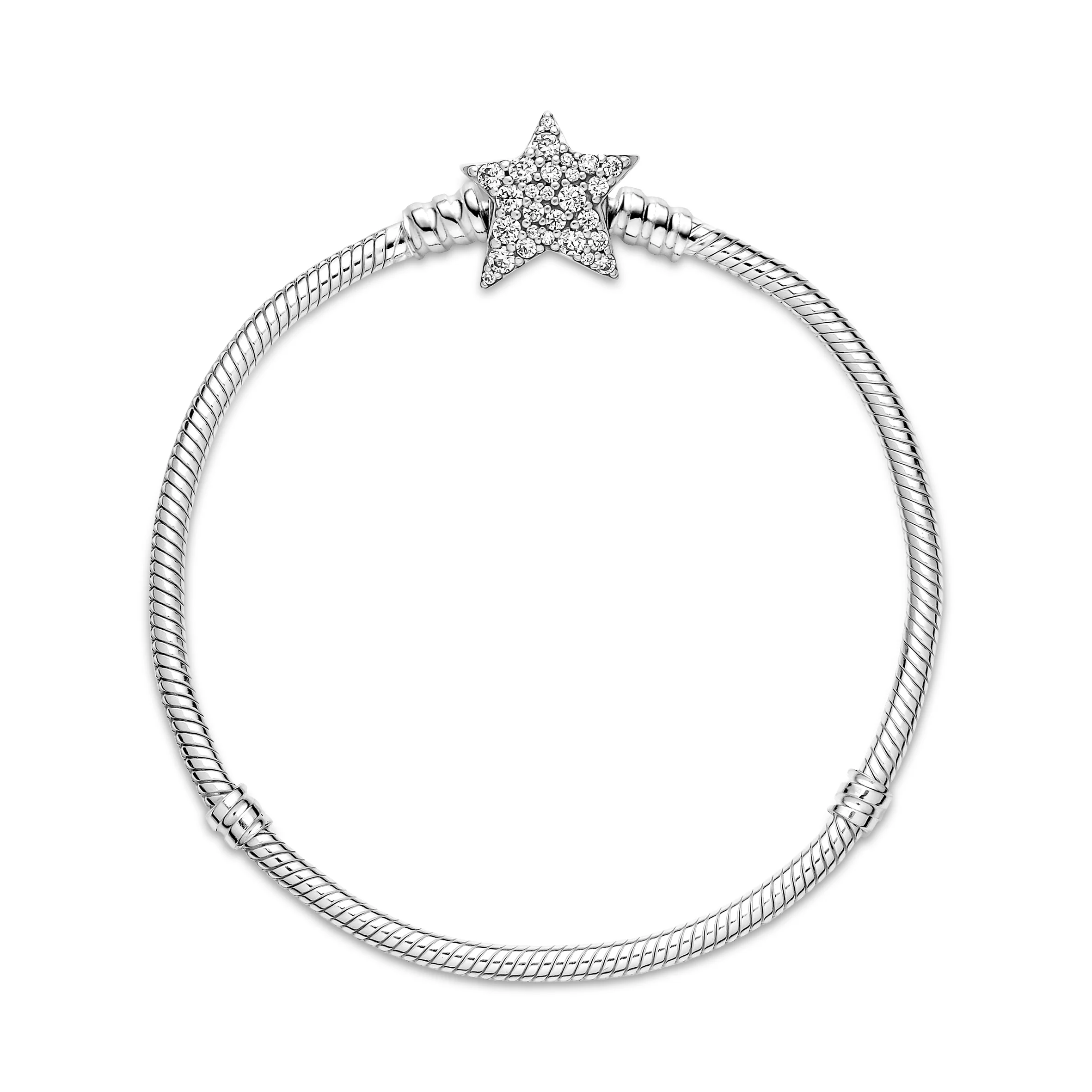 Snake Chain Sterling Silver Bracelet With Star Clasp And Clear Cubic Zirconia - Image 5