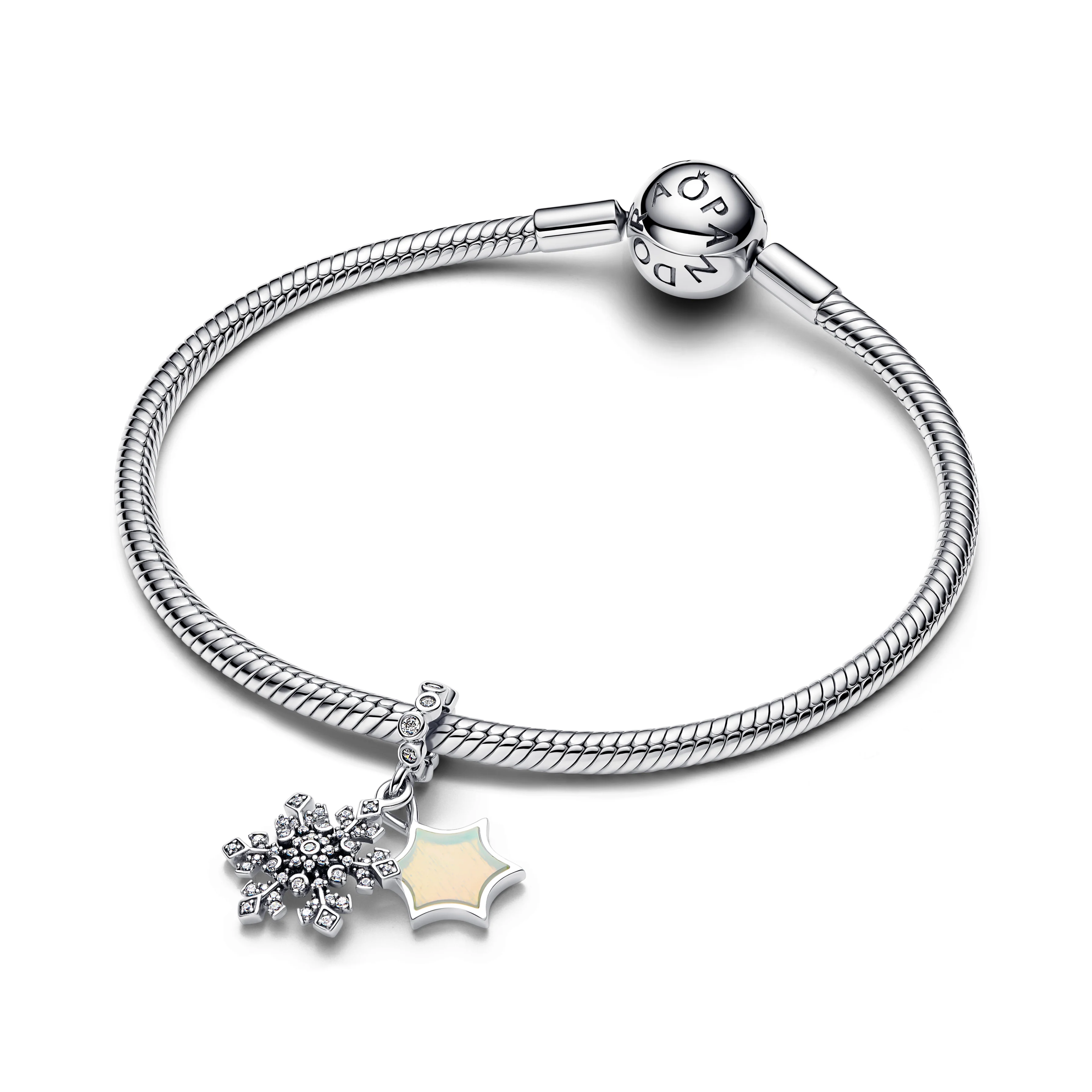 Snowflake Sterling Silver Double Dangle With Clear Cubic Zirconia And Aurora Lab-Grown Opal Resin - Image 4