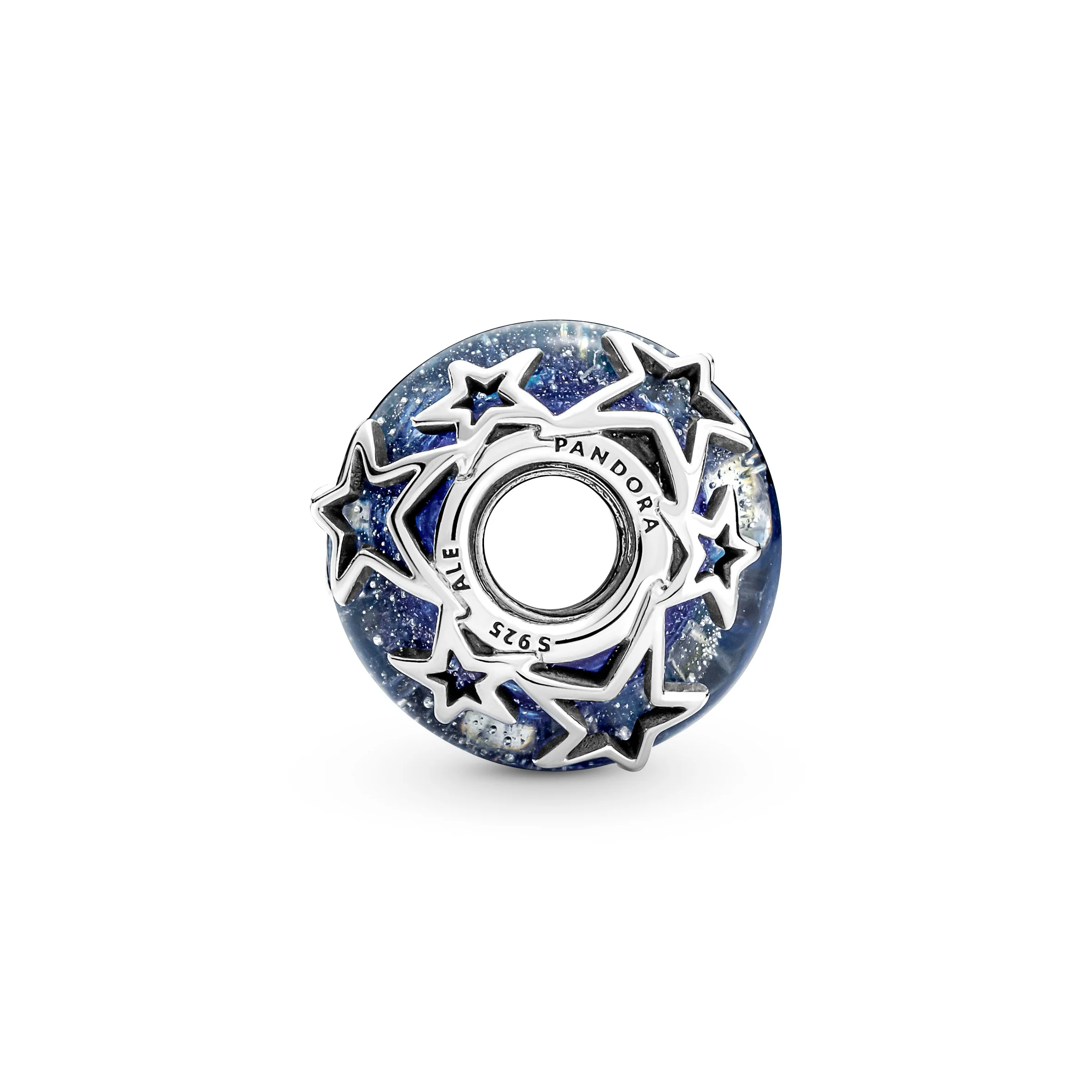 Sterling Silver Charm With Galaxy Glittery Blue Murano Glass - Image 3