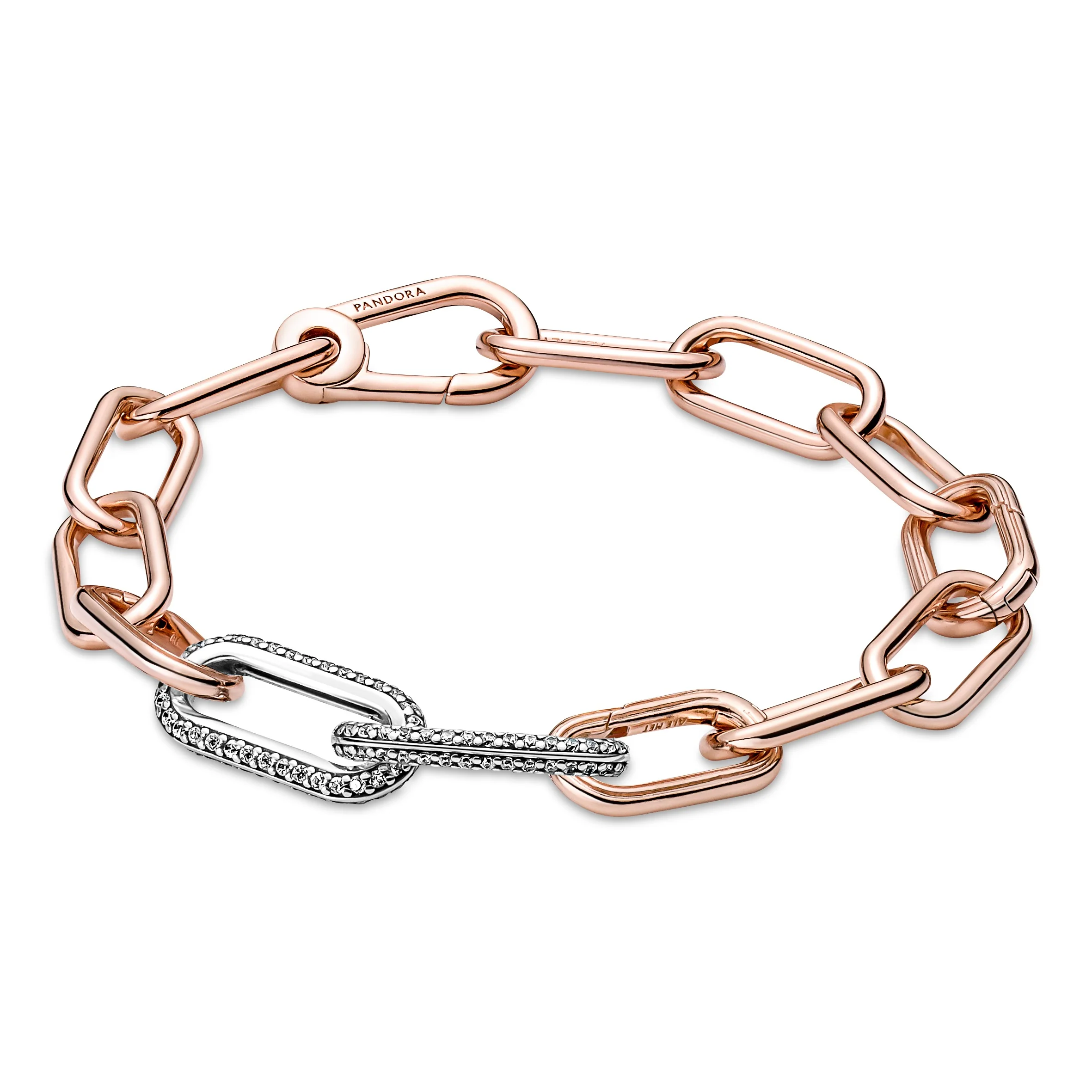 Sterling Silver Double Link With Clear Cubic Zirconia - Image 2
