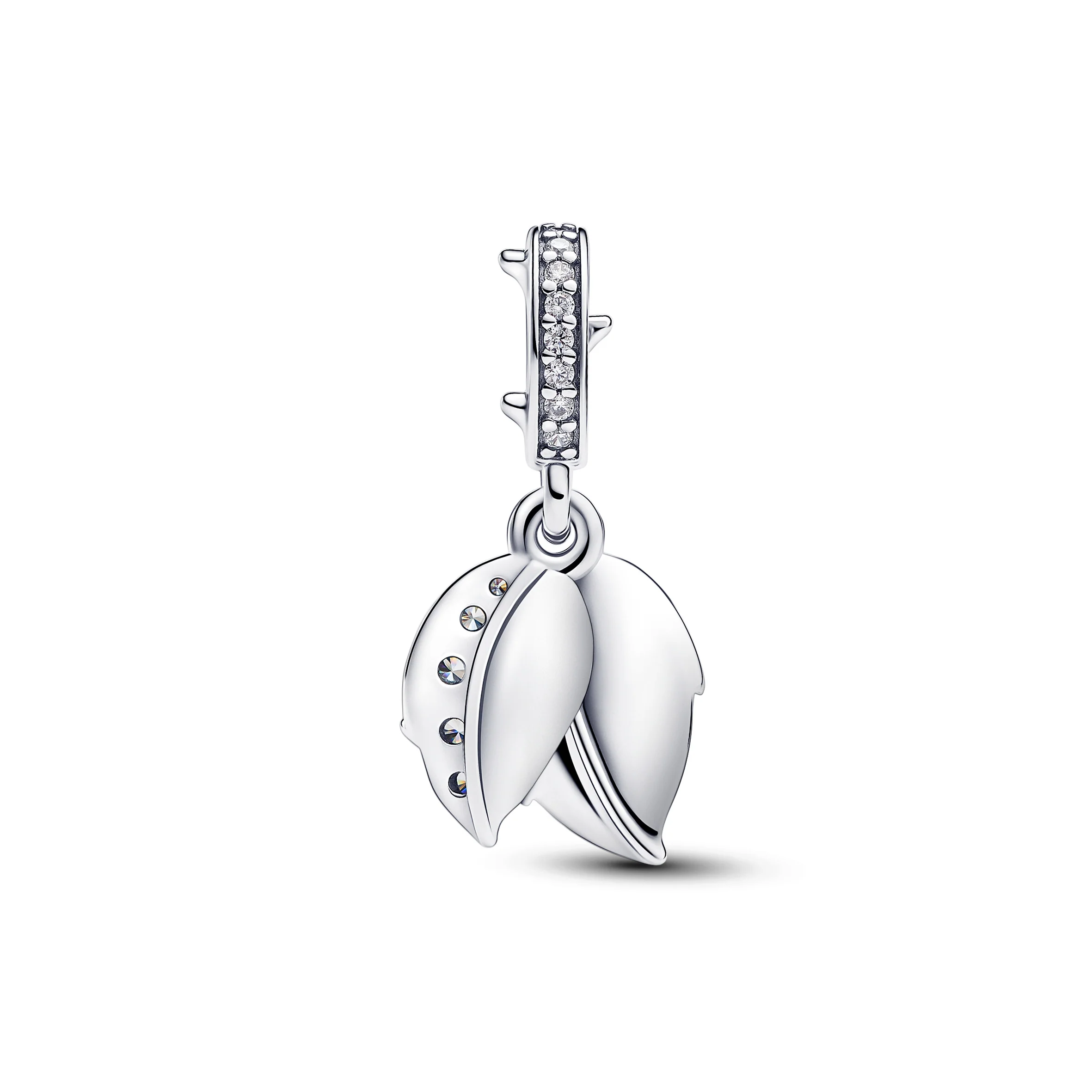 White Rose Sterling Silver Double Dangle With White Bioresin Man-Made Mother Of Pearl And Clear Cubic Zirconia - Image 4